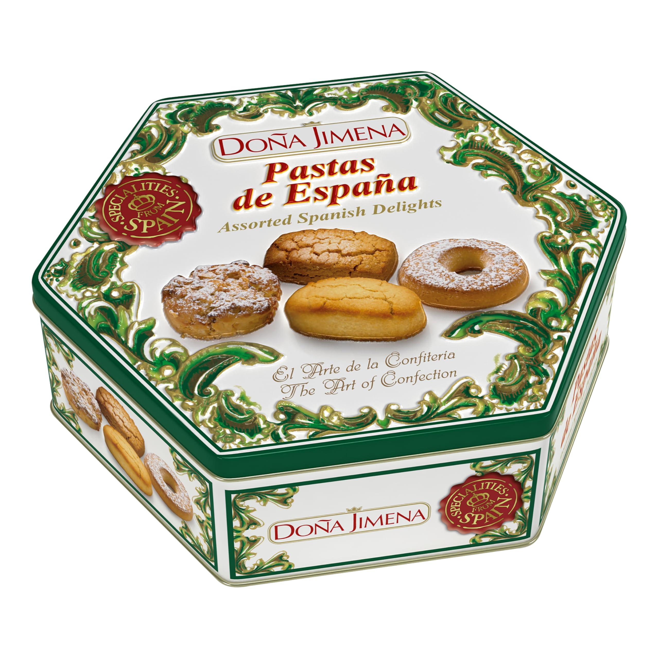 Dona Jimena Pastas De Espana ( Assorted Spanish Delights) Decorative Can Net.Wt 10.6 oz