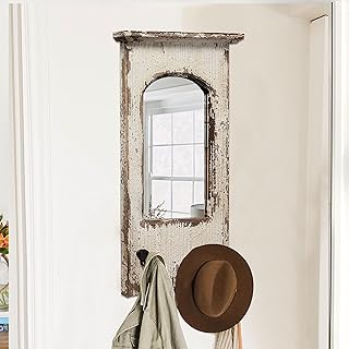 Rustic Entryway Arched Wall Mirrors with 3 Metal Hooks 12