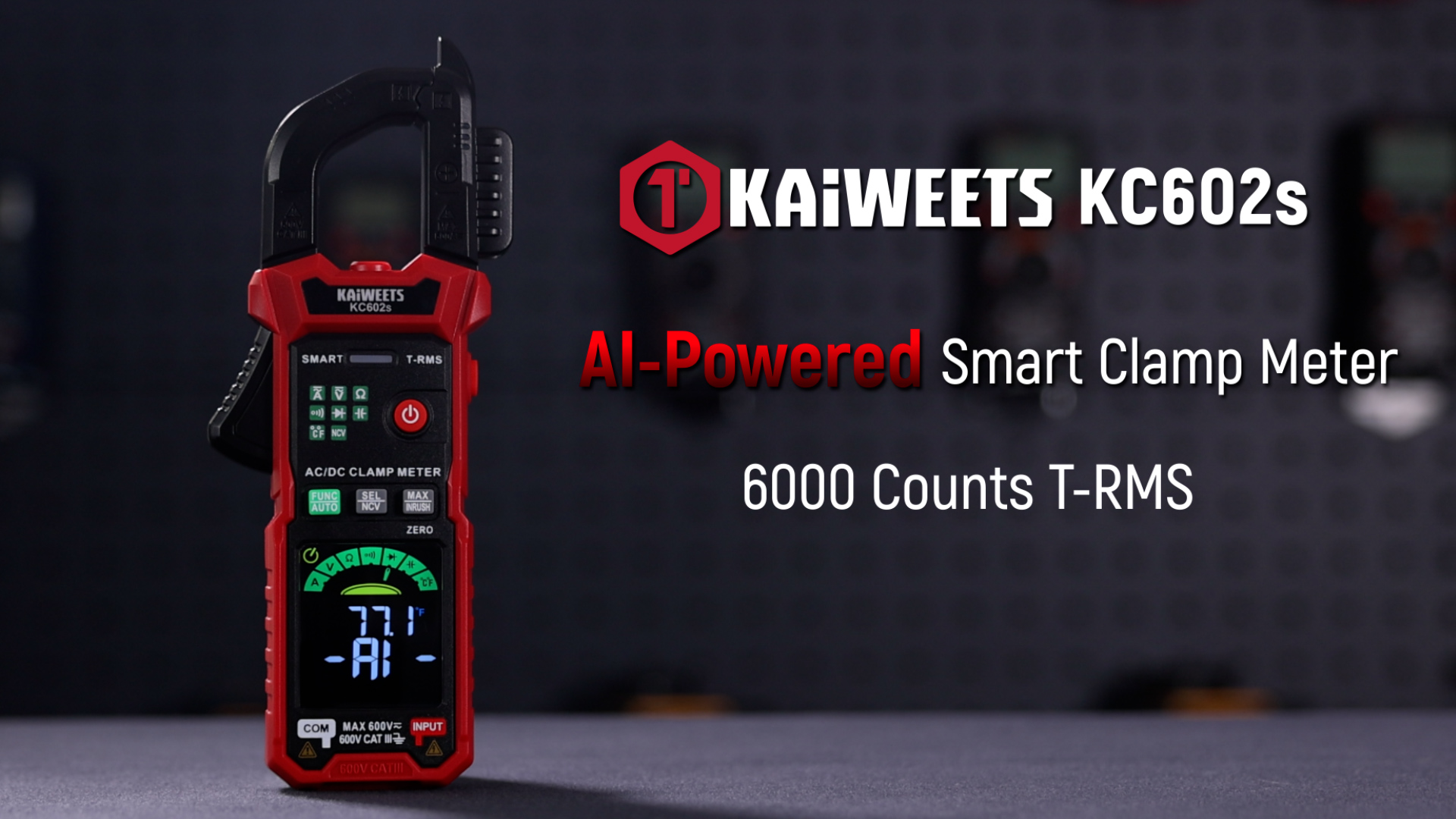 Image of KAIWEETS Smart Digital Clamp Meter, 2026 Intelligent Auto Ranging Multimeter 600A TRMS 6000 Counts, NCV, Inrush, Auto Measure AC DC Voltage /Current Continuity Temperature Resistance Capacitance Diode