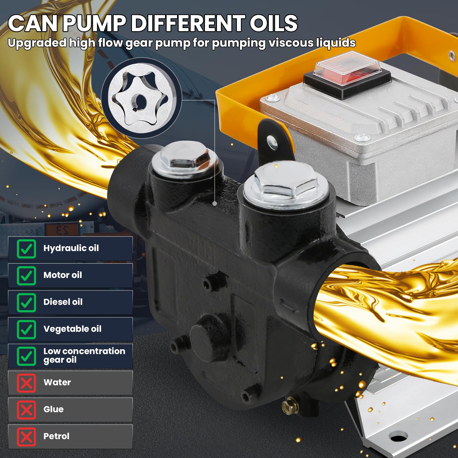 Pompa diesel 550W 20-60l/min Aspirazione elettrica pompa carburante, 230V Pompa carburante autoadescante con Ugello e Tubo Flessibile Autosigillante