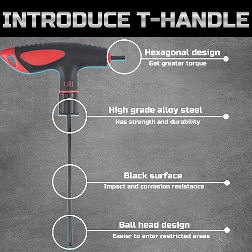 Miniatura 3 de Lichamp Juego de 8 llaves Allen SAE T con mango en T, 564 a 38 pulgadas, cabeza de bola, llave hexagonal Allen de mango largo estándar