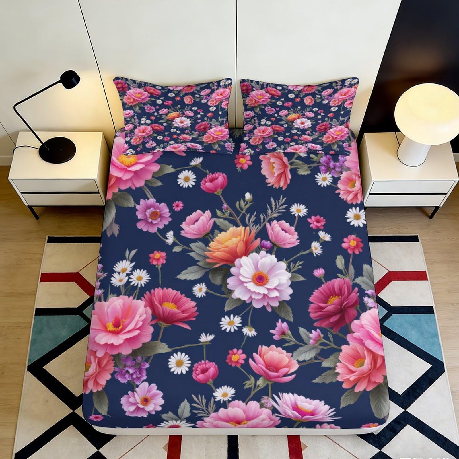 3D Printed Floral Fitted Sheet Microfiber Elastic Hem for Bedroom Bedding Set Full Wrap Floral Mattress Fitted Cover 200x200x25cm 90x200x25cm