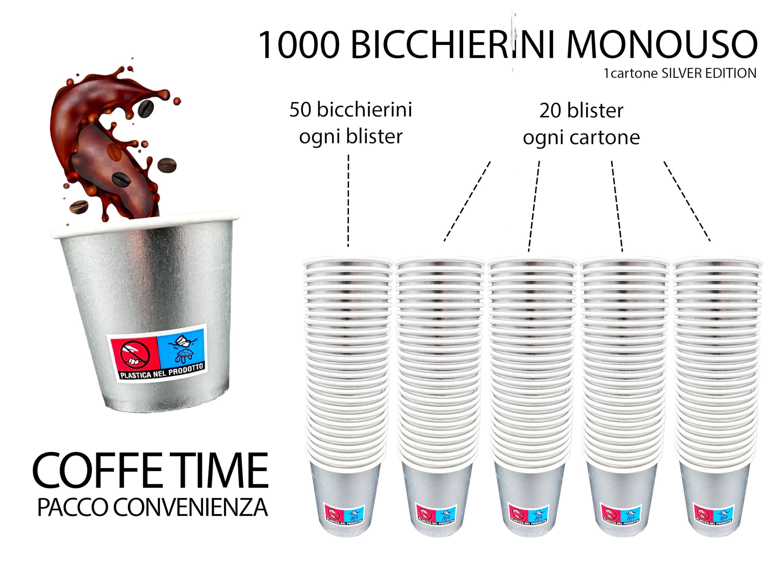 SWEEPING,1000 Bicchierini Caffè monouso,tazzine caffe in carta da 65ml - SILVER EDITION - Bicchieri caffe monouso per un esperienza elegante