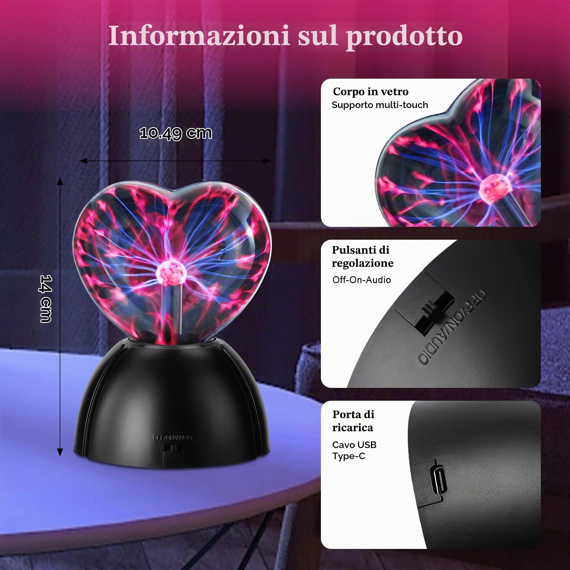 Plasma & Ball, lampada magica a forma di cuore sensibile al tatto, lampada magica per la luce notturna dei bambini, regali di Natale e San Valentino