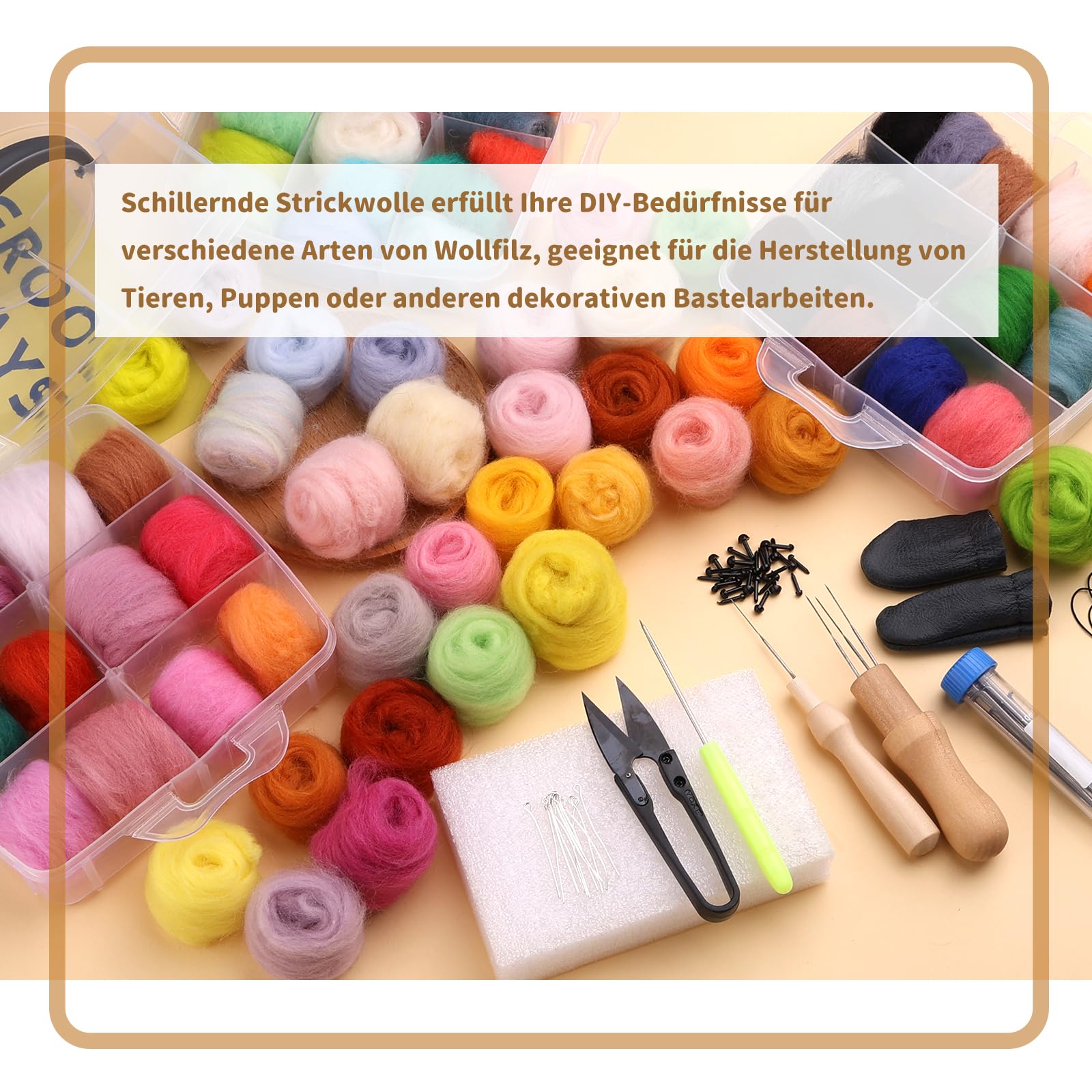 Juego de 128 piezas de fieltro punzonado, herramientas básicas y accesorios, material hilado de fibra de lana para manualidades para principiantes DIY fieltro animal artesanía