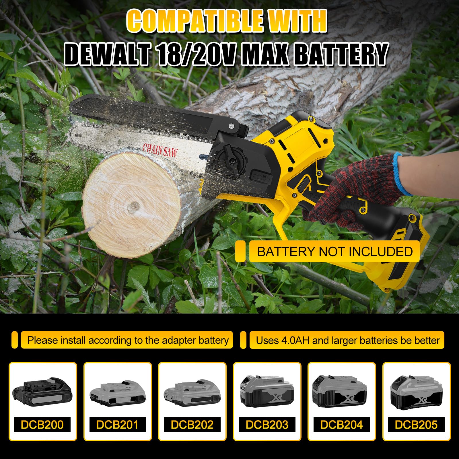 Mini Akku Kettensäge kompatibel mit Dewalt 18V 20V (Ohne akku), Bürstenlose 8 Zoll 6 Zoll Elektro Kettensäge, klein Kettensägen Kette Sicherheitsschloss astsäge Säge Handkettensäge