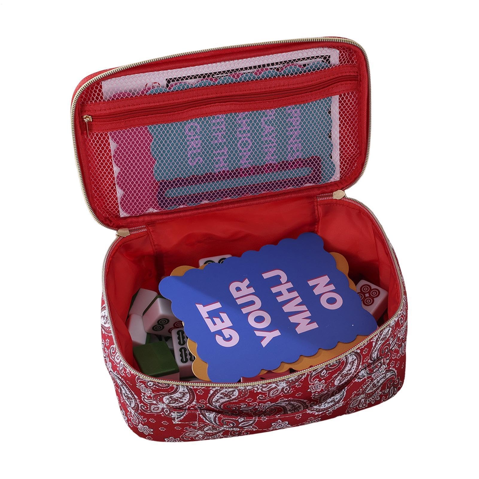 Mahjong Bag,9.84x6.69x3.94 Inches Print Mahjong Storage Bag With Zipper, Protable Large Capacity Tote Bags, Home, Living Room,hosting A Lively Game Night, Dorm, Parties