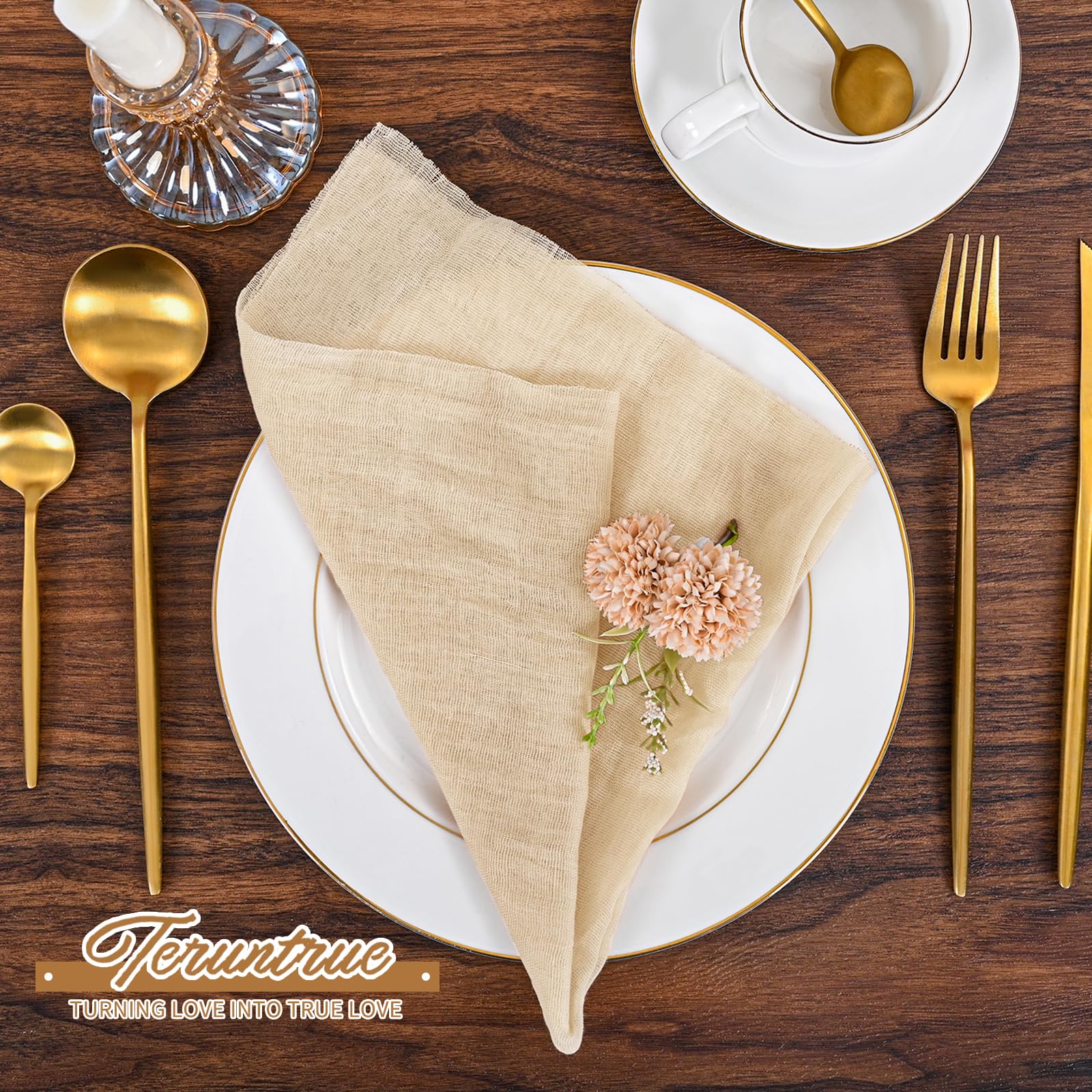 Teruntrue Juego de 100 servilletas de tela de queso champán, juego de 100 servilletas de gasa lavables bohemias para mesa de cena, bodas, fiestas, baby shower, decoraciones de fiesta de cumpleaños, 20