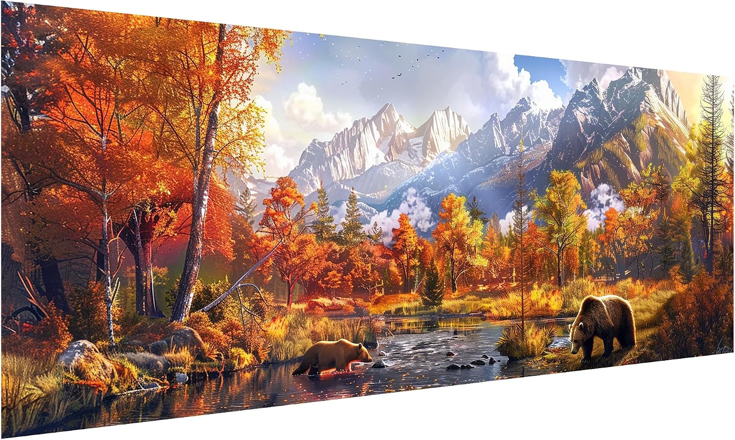 Kaliosy 5D Large Bears Diamond Art Kits for Adults, DIY Animal Scenery Giant Diamond Painting Full Round Drill Crystal Art - Home & Office Wall Decor 11.81x31.5 inch/30x80cm