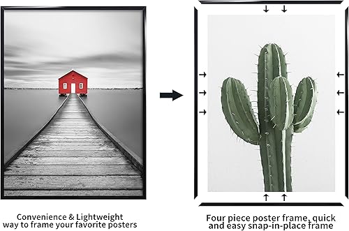 Miniatura 5 de ELSKER&HOME Paquete de 9 marcos para póster de 24 x 36 pulgadas, color negro para montaje en pared horizontal o vertical, duradero y resistente a