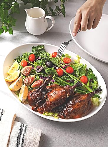 Miniatura 5 de Sweese Paquete de 2 platos ovalados de porcelana, color blanco, duradero y profesional, 14.5 pulgadas, 2.0 unidades