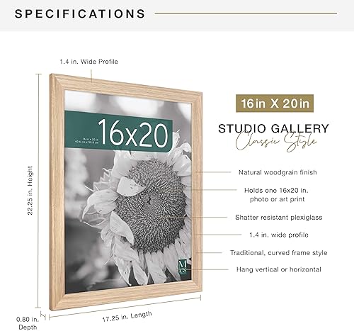 Vista 500 de MCS Studio Gallery Marco para póster de 16 x 24 pulgadas, imitación de veta de madera de color negro, colgar en horizontal o vertical, grande