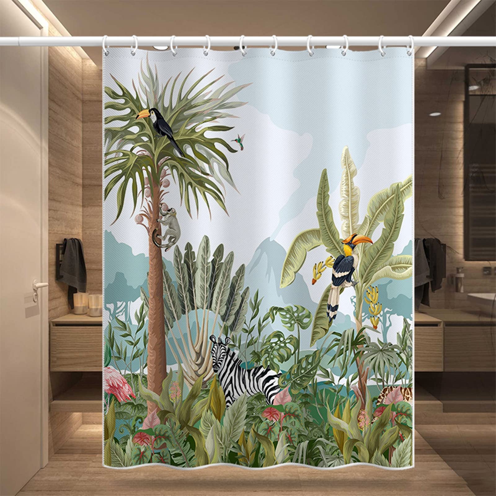 Rideau douche forêt tropicale 240x200 polyester salle de bain anti moisissure