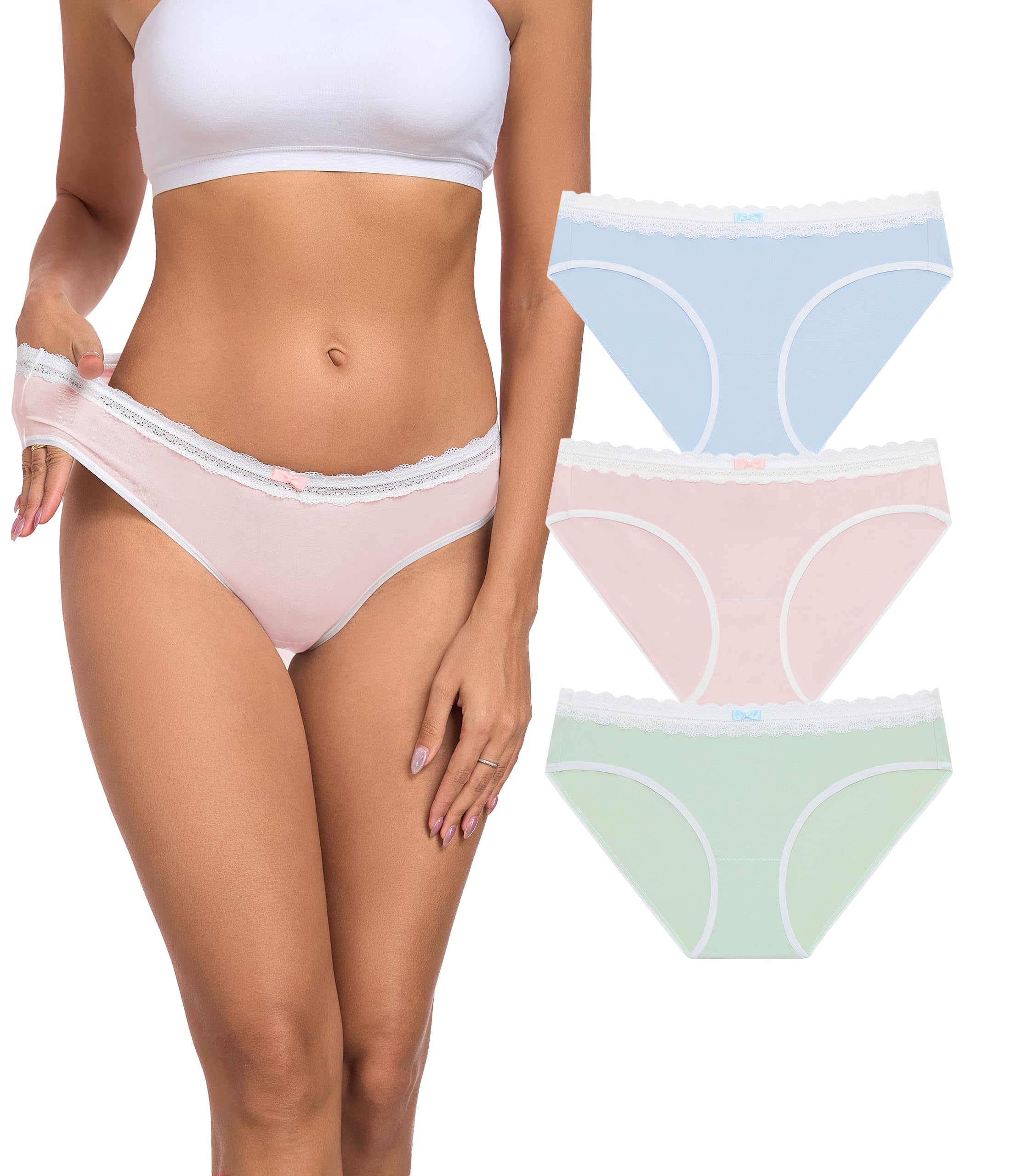 ANLIQI Womens Cotton Underwear Lace Trim Bikini Panties for Women Moisture Wicking Underwear Ladies Hipster Panty Multipack