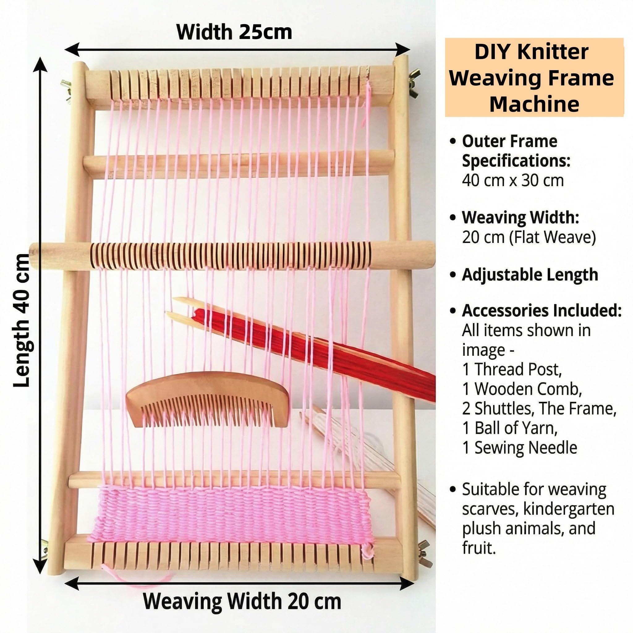 SOONHUA Métier à Tisser En Bois, Cadre Scolaire Avec Bateaux, Machine à Tricoter à la Main Bricolage,Kit de Métier Multi-Métier pour Débutants Et Enfants