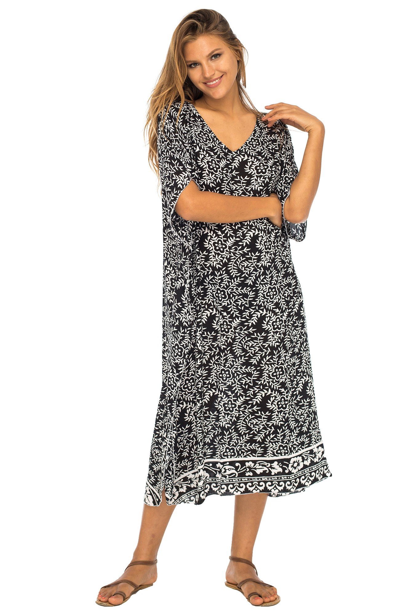 Back From Bali Damska luźna sukienka plażowa maxi okrycie Caftan kwiatowy