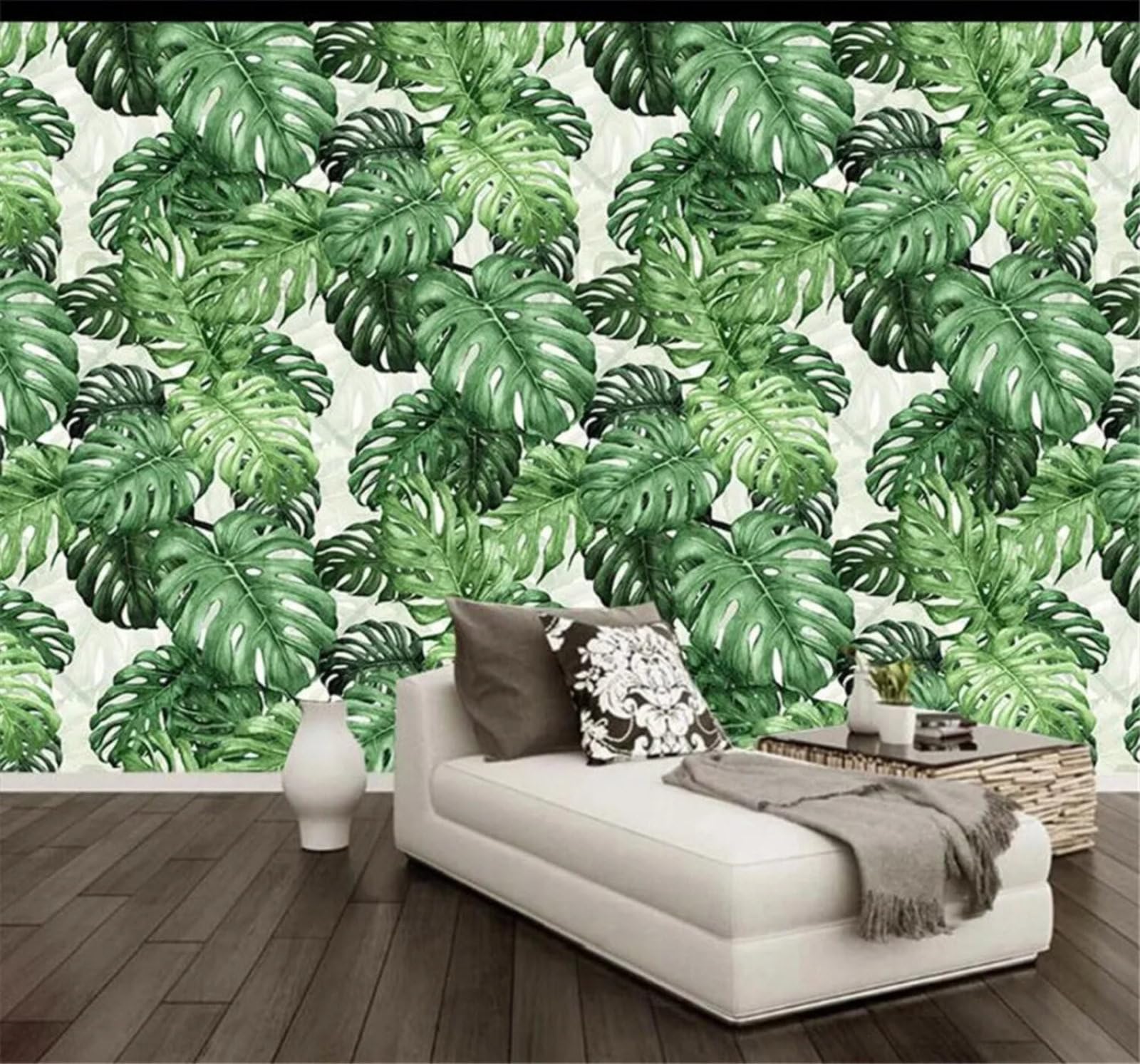 Tzxztt Minimalist Fresh Green Plants Leaves Modern 3D Wallpaper Premium Textured Silk Neutral Tones Material Ideal for Living Room Bedroom-200cm×140cm