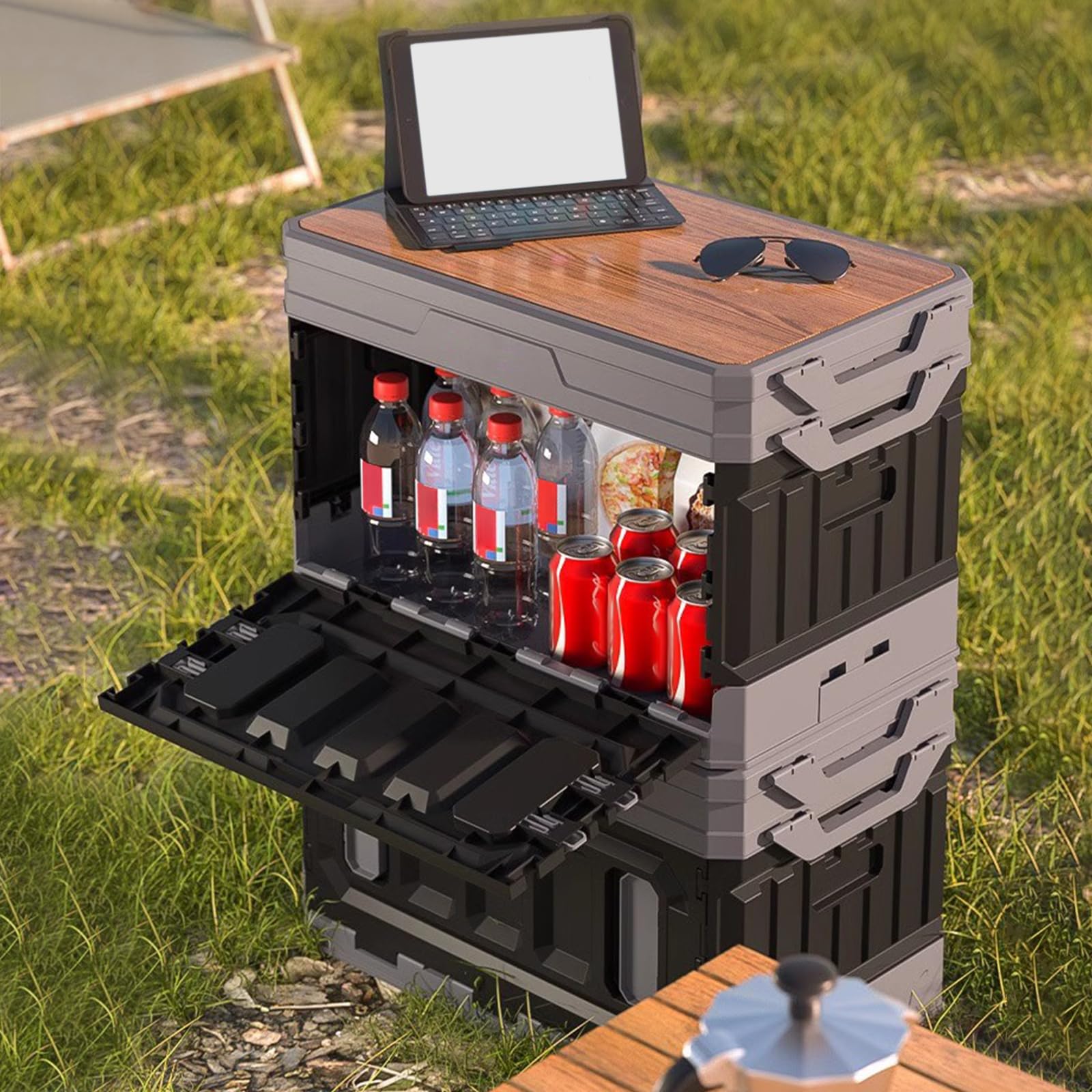 Ergocar Innen- Und Außenlagerbox, Klappende Camping -Aufbewahrungsbox Kann Die Oberseite Der Aufbewahrungsbox Mit Großer Kapazität Mit Türen Anheben, Die Für Kleidungsstaaten