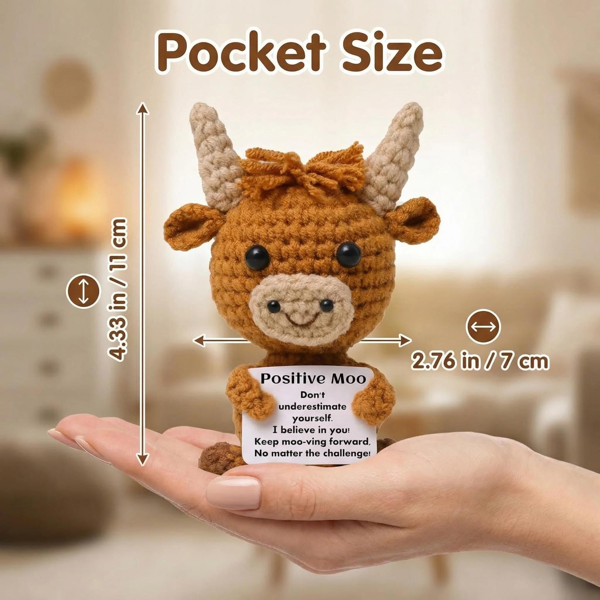 QIANSSE Handmade Crochet Doll, Mini Emotional Support Animal Gift with Inspirational Card - Image 2