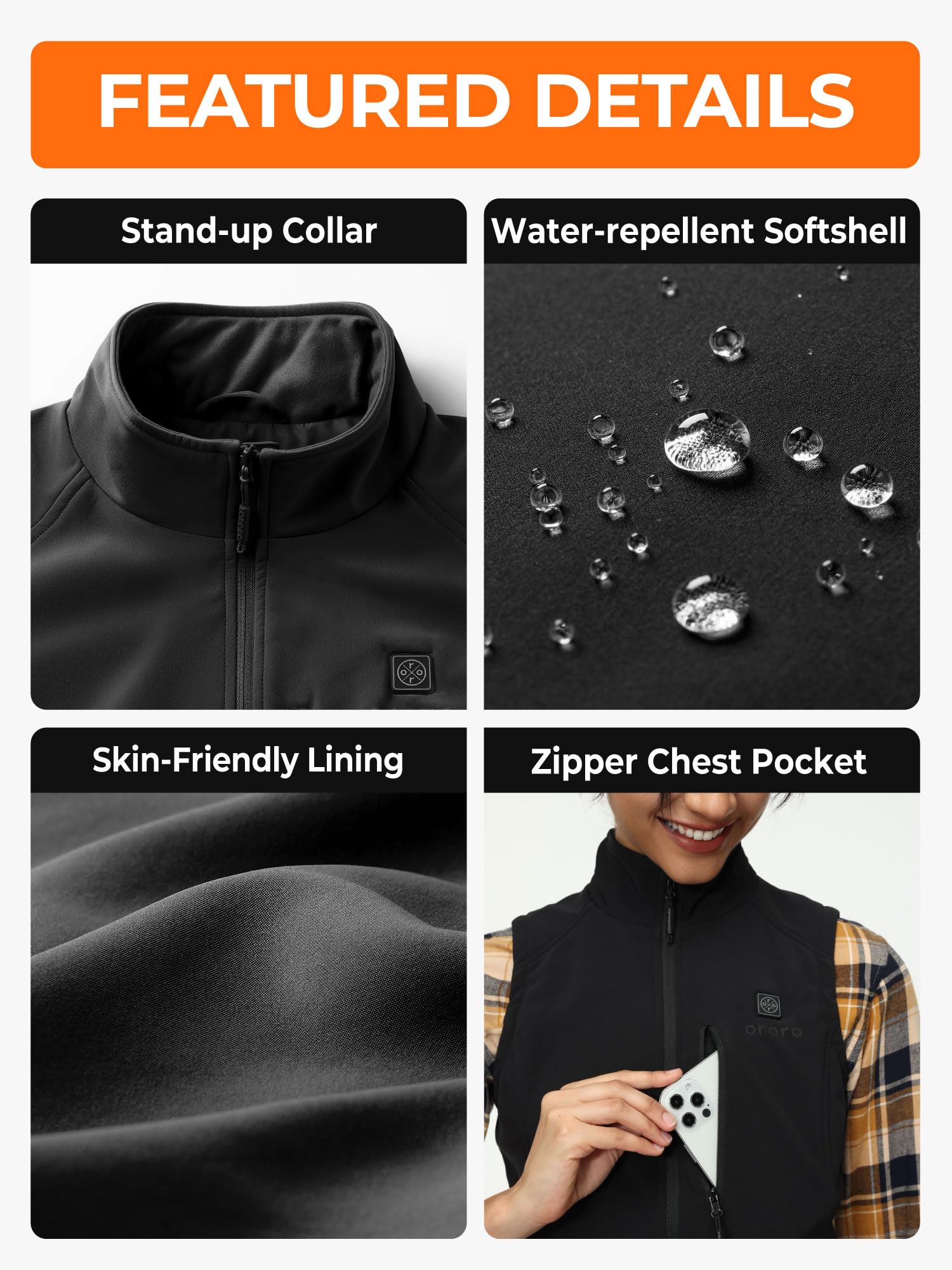 ORORO Beheizte Softshell-Weste für Damen, mit Powerbank, leichte Softshell-Weste für Damen
