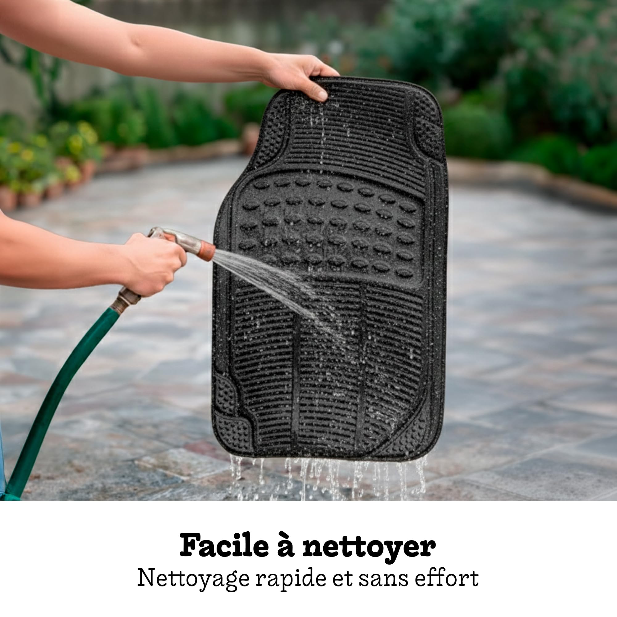 Tapis de Sol Voiture universels, Lot de 4 (2 Avant et 2 arrière), Tapis antidérapant, Tapis Caoutchouc PVC Souple, découpables et faciles à Nettoyer.