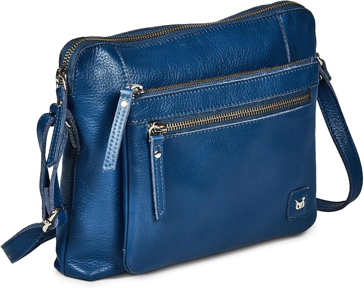 Bolsos cruzados de cuero para mujer, pequeños, suaves, genuinos, con bandolera, bolso cruzado con correa completamente ajustable (napa azul zafiro)