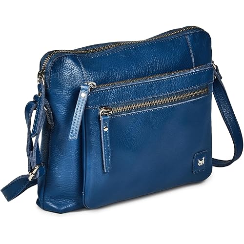 Leather Crossbody Bags for Women Small Soft Genuine Pebbled Sling Shoulder Handbag Crossover Purse with Full Adjustable Strap (Sapphire Blue Nappa)