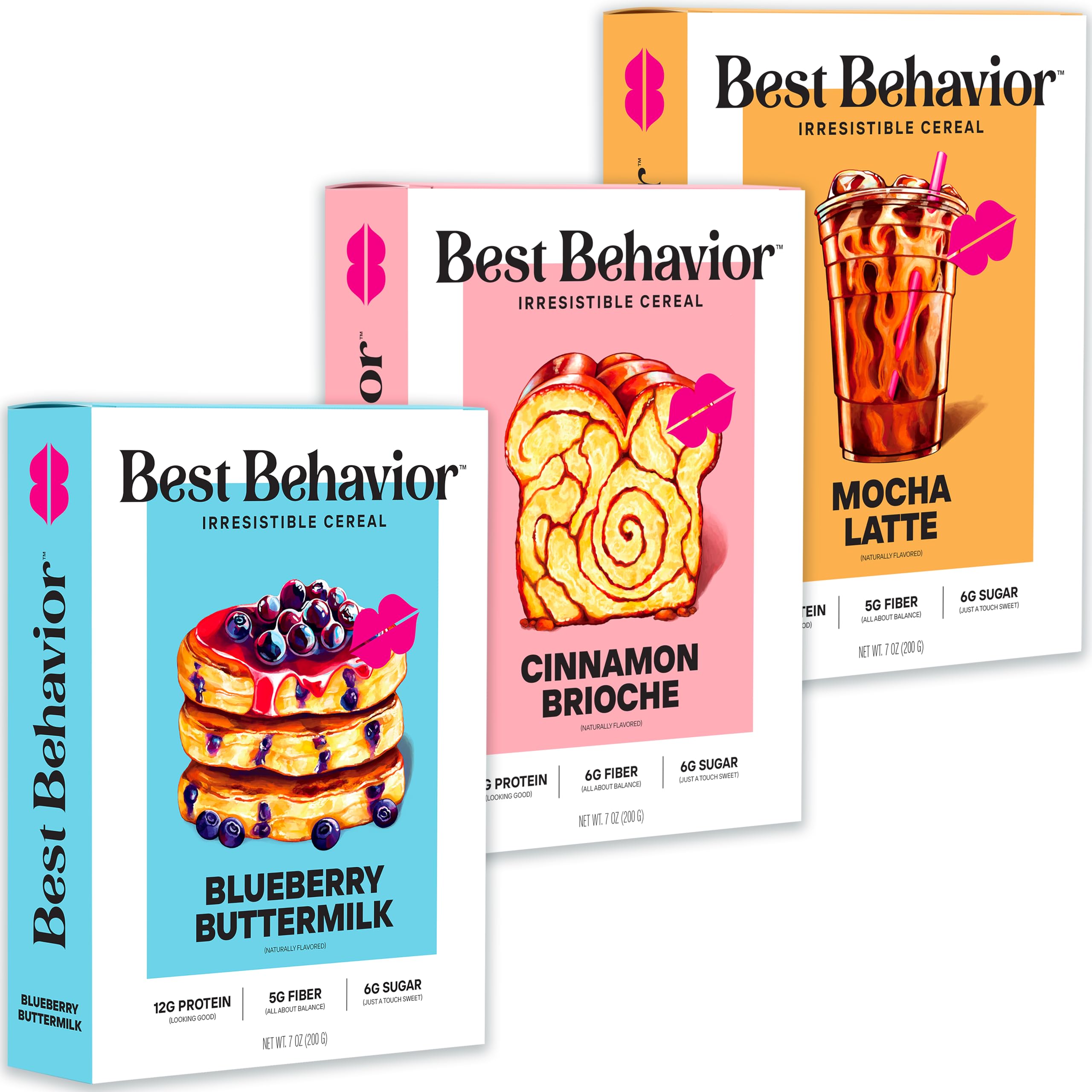 Gourmet Healthy Cereal for Adults Variety Pack, Mocha Latte Cinnamon High Protein Cereal, Blueberry High Fiber Cereal, All Day Crunch Cereal (Pack of 3)