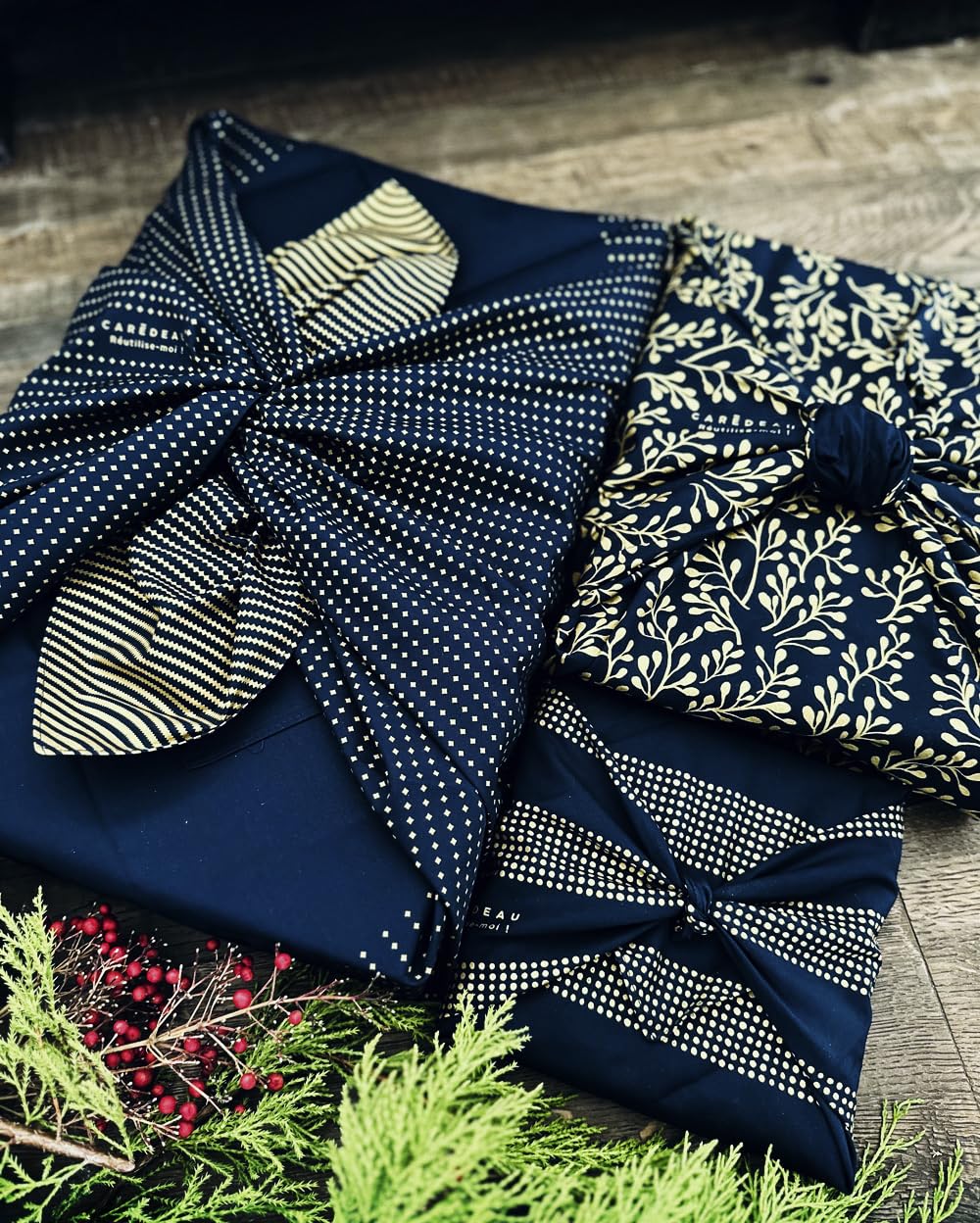 Caredeau Reusable Gift Paper Set of 3 Premium Recycled Cotton Furoshiki