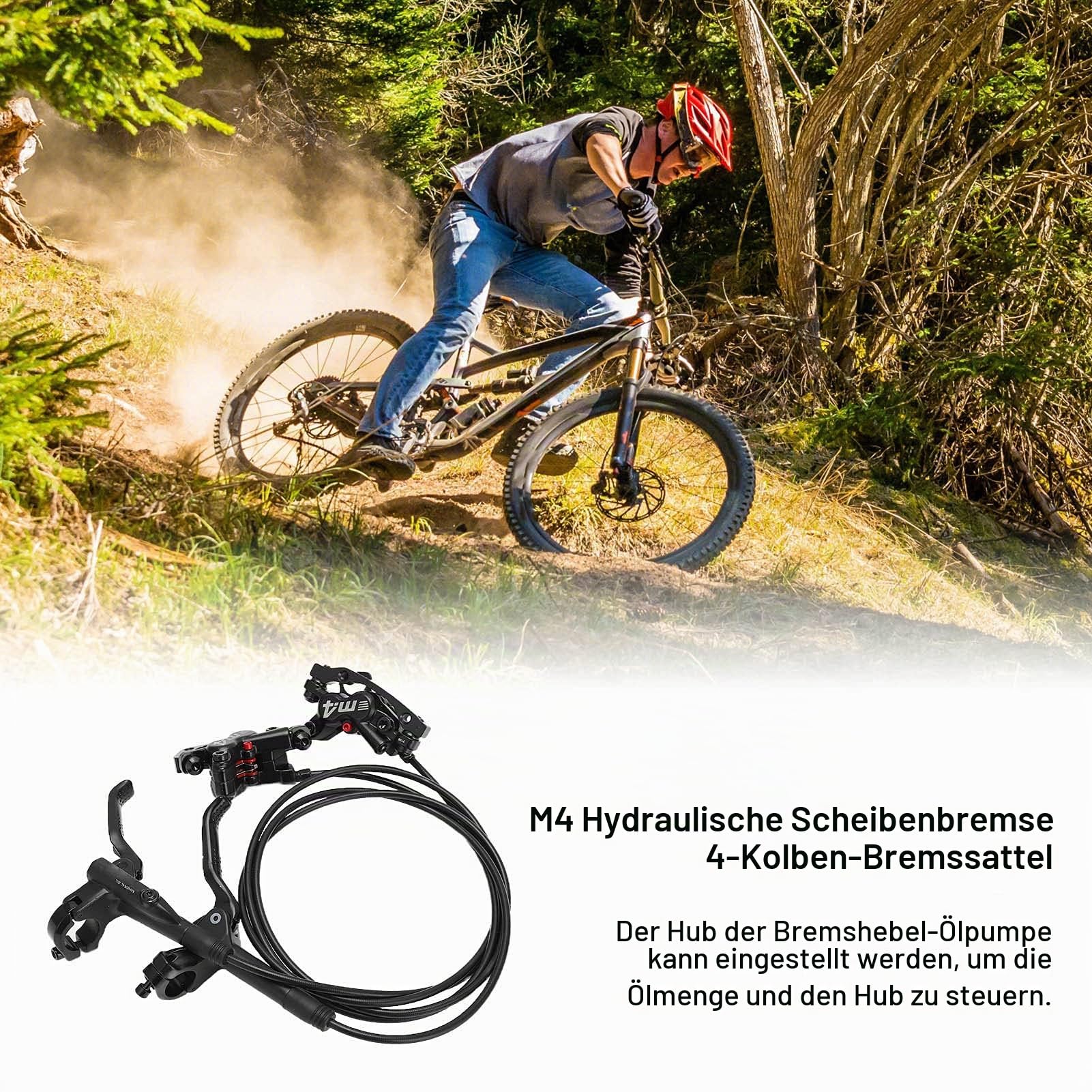 BTER M4 Fahrrad Hydraulische Scheibenbremse, Aluminiumlegierung 4 Kolben Bremssattel MT420 Links Hinten 1400mm Rechts Vorne 800mm Bremse, Scheibenbremsen Sets für Mountainbike, Fat Bike ,