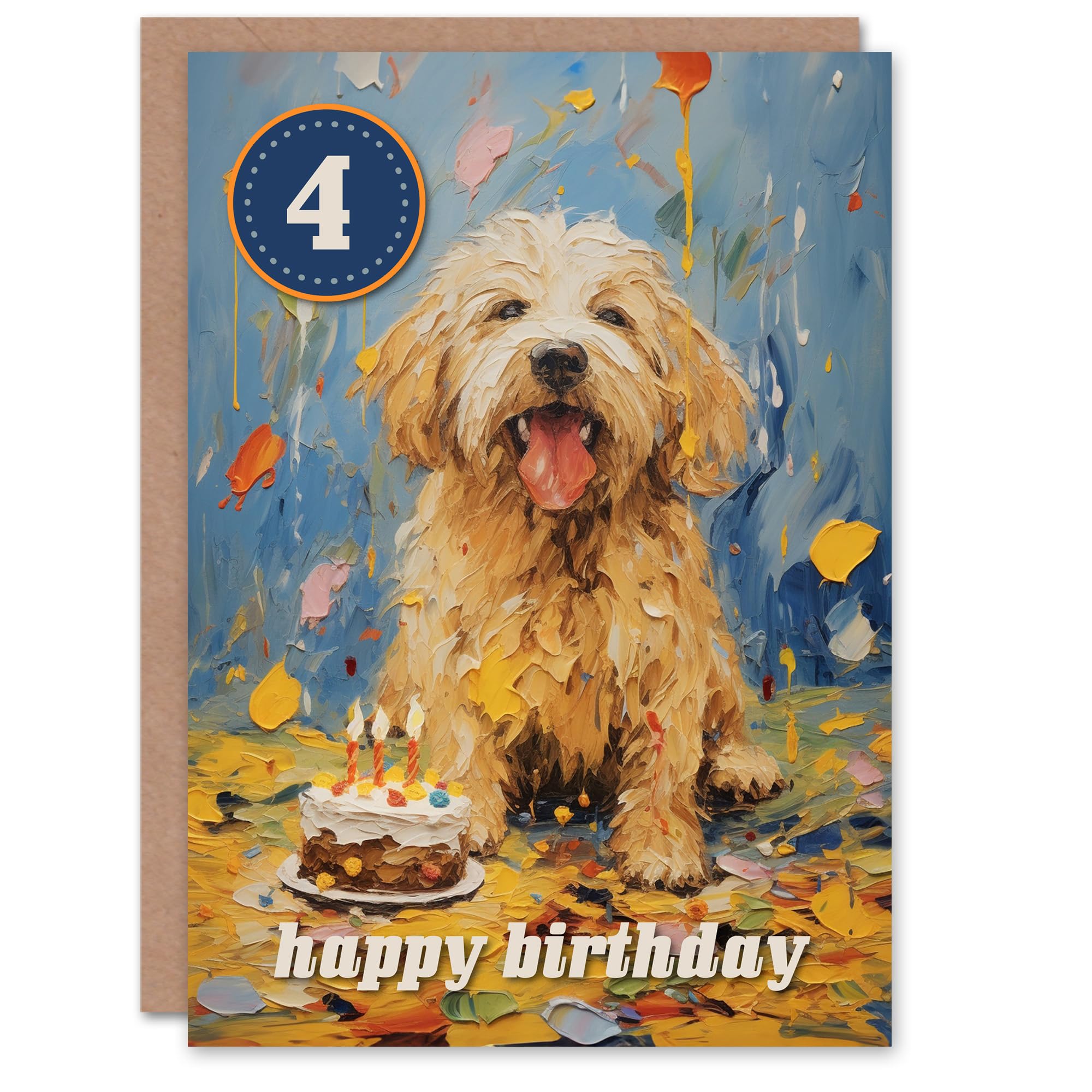 Artery8 4th Birthday Greeting Card Dog Lover Puppy Cake Kids Age 4 Year Old Child