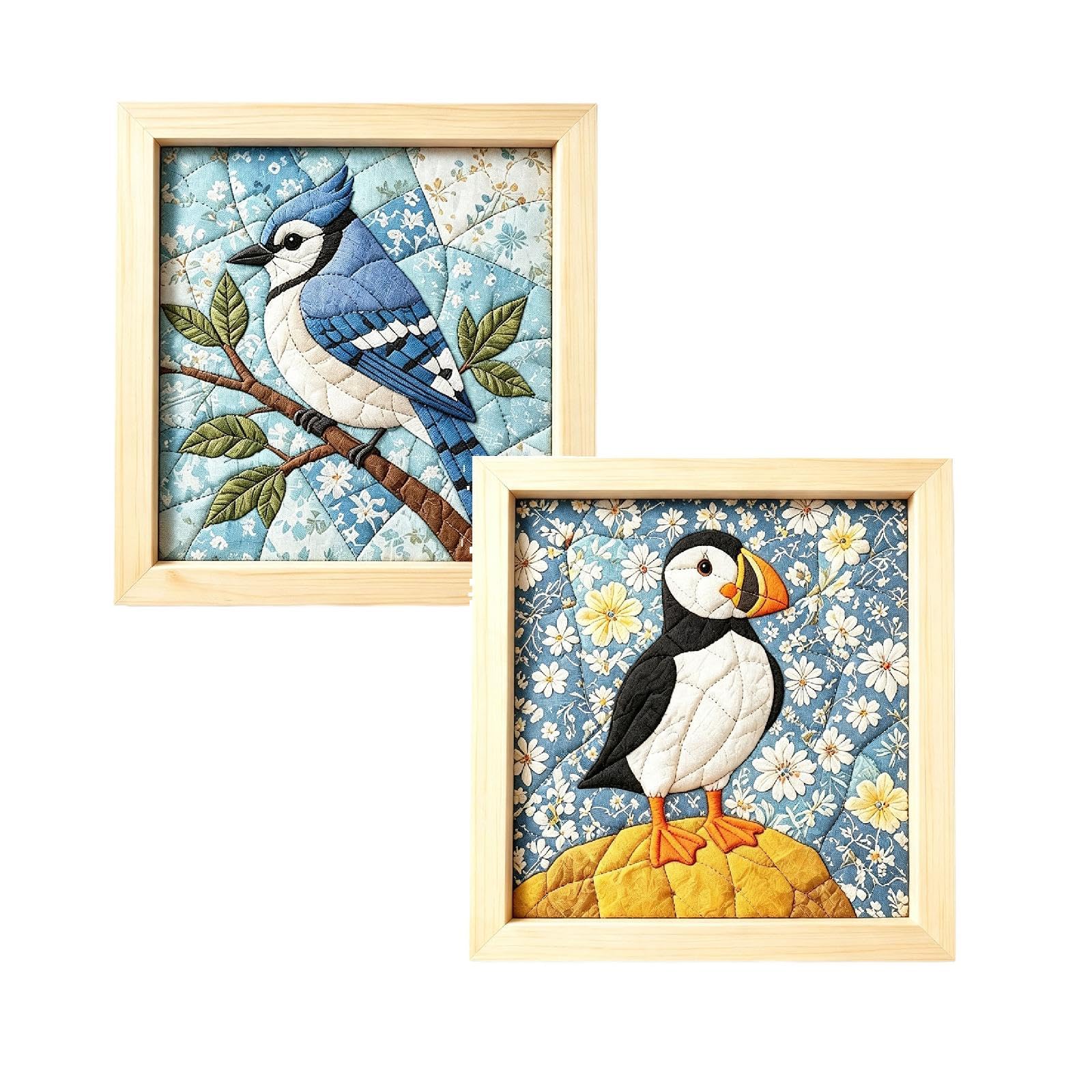 2PCS DIY No-Sew Kinusaiga Japanese Fabric Art Kit, Mosaic Kits for Adults, Quilt Design Wall Mosaic Craft, No Sewing with Frame & Tools, Fabric Mosaic Wall Art Craft Kits, Gift for Housewarming