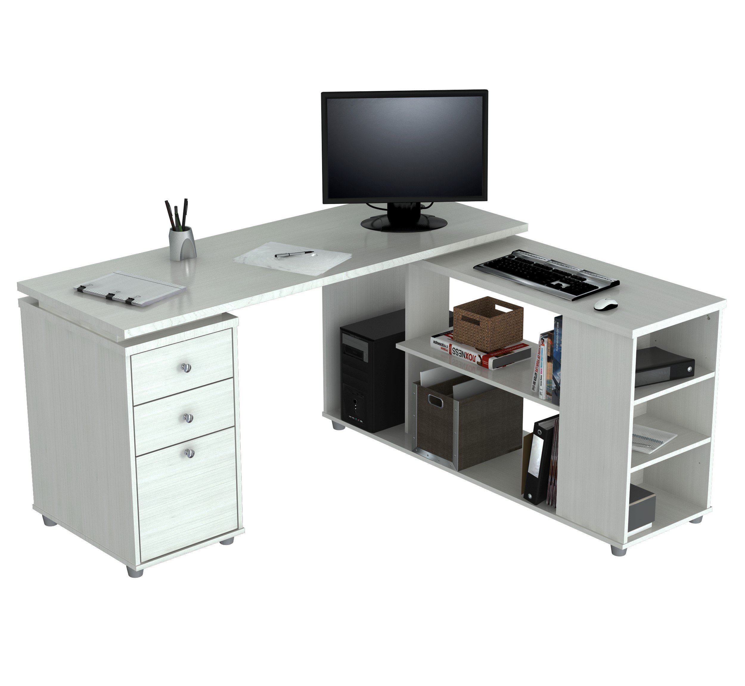 Inval America L Shaped Work Station Computer desk, White