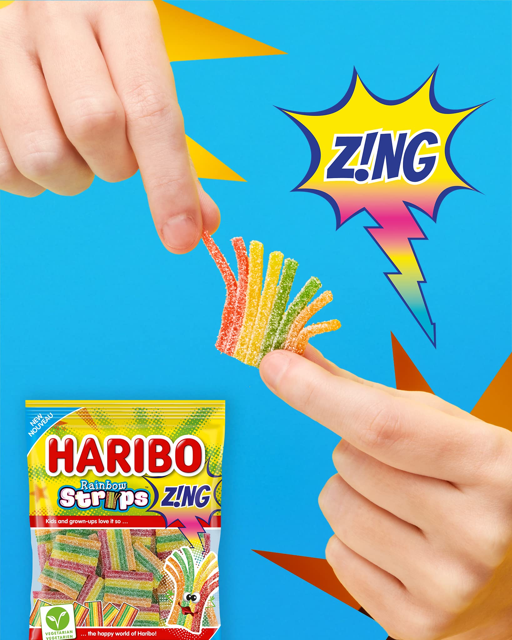HARIBO× アイブラス ペン Haribo Z!NG Rainbow Strips Candy, 4 Sour Fruity Flavours, No
