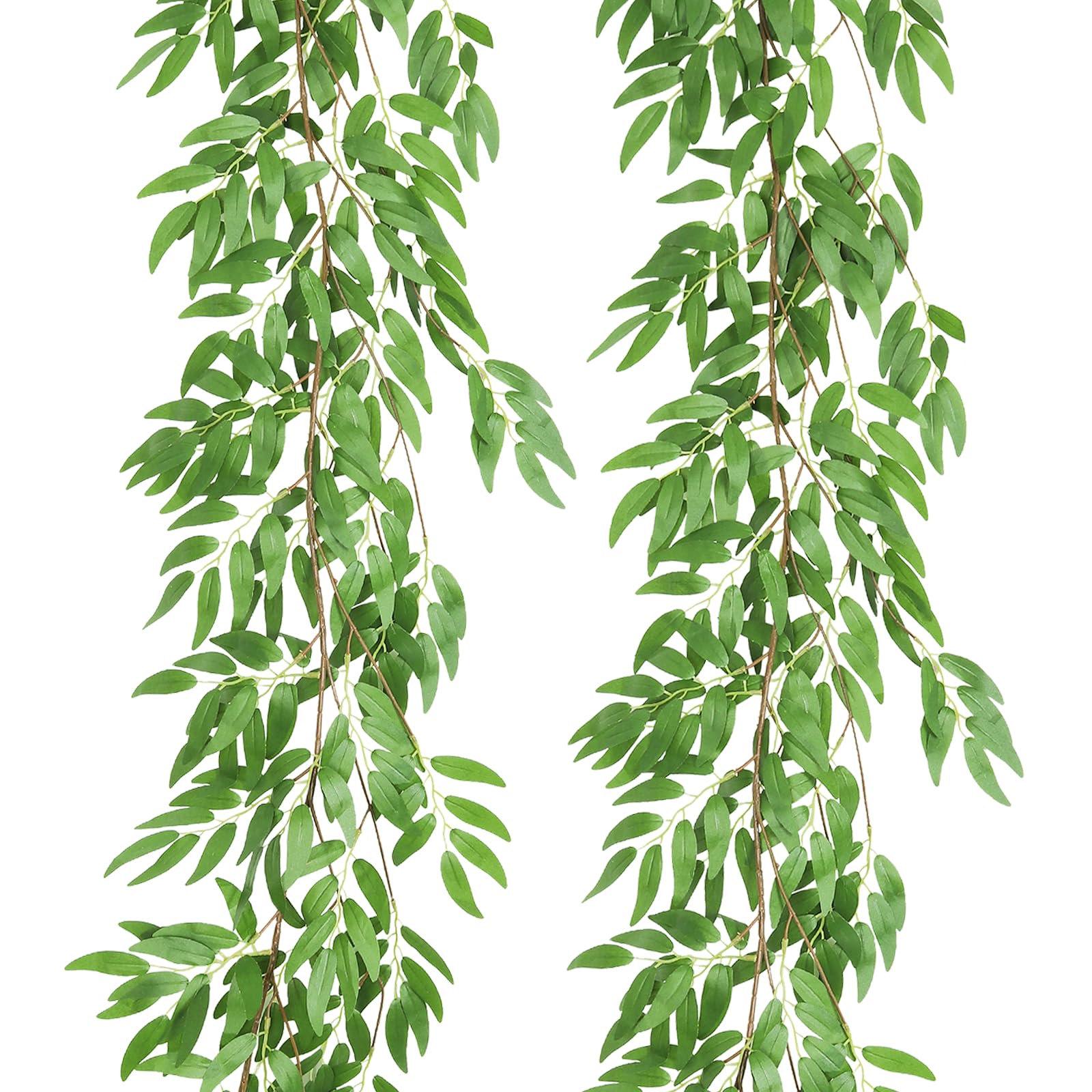 RECUTMS Artificial Silk Willow Leaves Twig Garland 2Pc 6Ft Light Green Vine