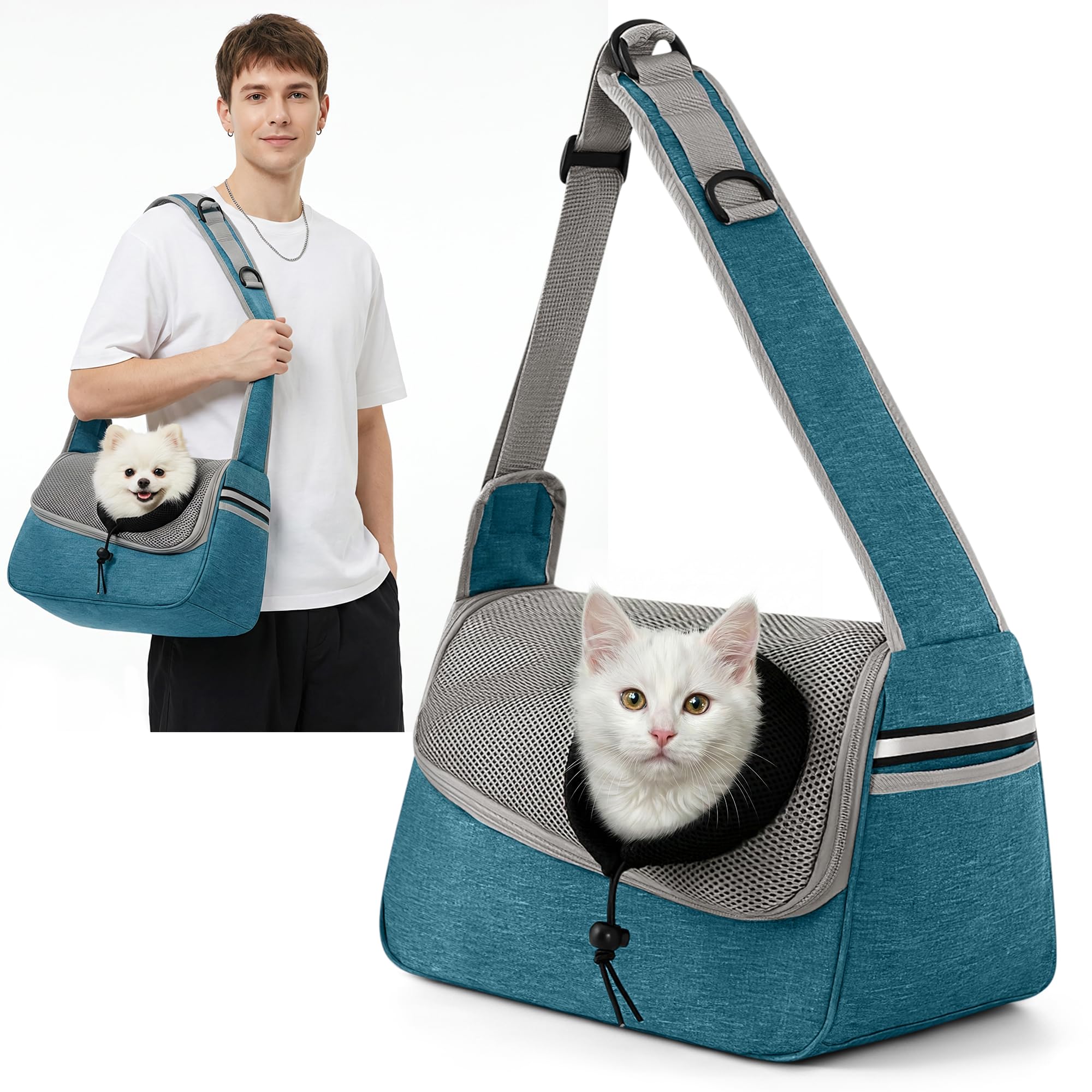 ALLSOPETS Porte Chien Sac de Transport Respirant pour Petits Chiens et Chats, Sac de Voyage Chat avec Bandoulière Ajustable et Poche Latérale pour Voyage et Camping (Bleu Ciel)
