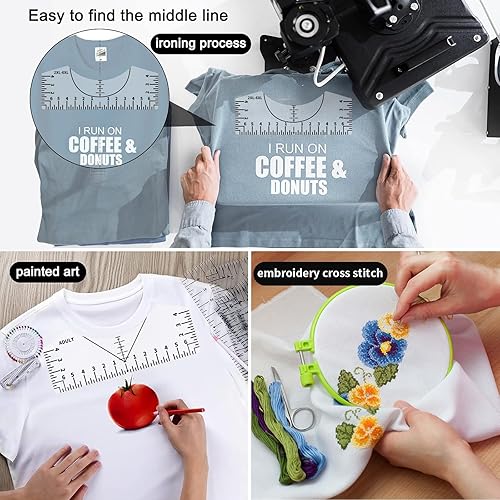 Miniatura 7 de Guía de regla para camisetas para alineación de vinilo, reglas para camisetas para centrar diseños, plantilla de medición de PVC, suministros