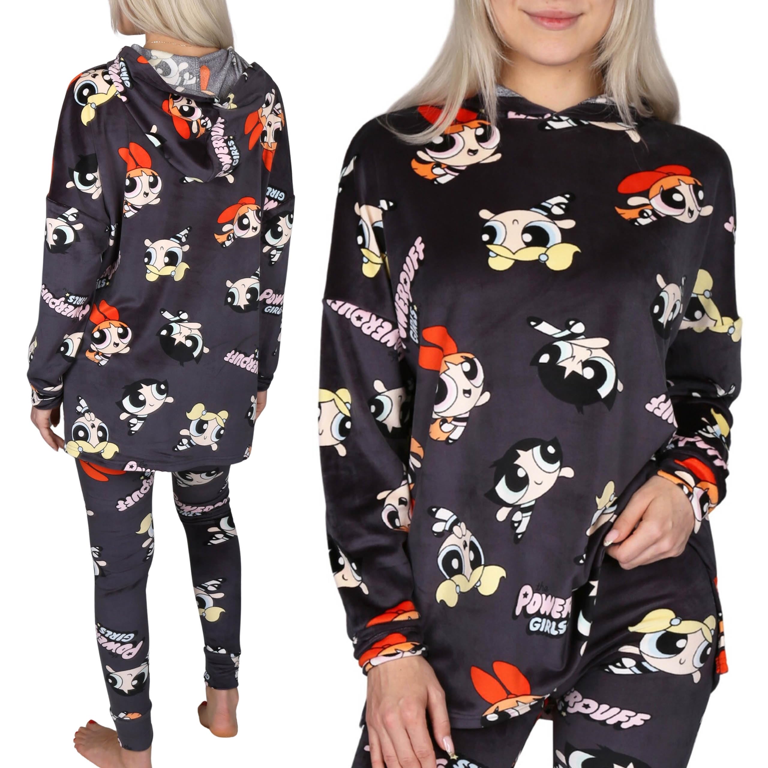 Atomówki Grafitowy komplet damski HOMEWEAR, CIEPŁA bluza z kapturem i legginsy, wygodny dres po domu (DE/NL/SE/PL, Numeryczny, 40, Regularny, Regularny)