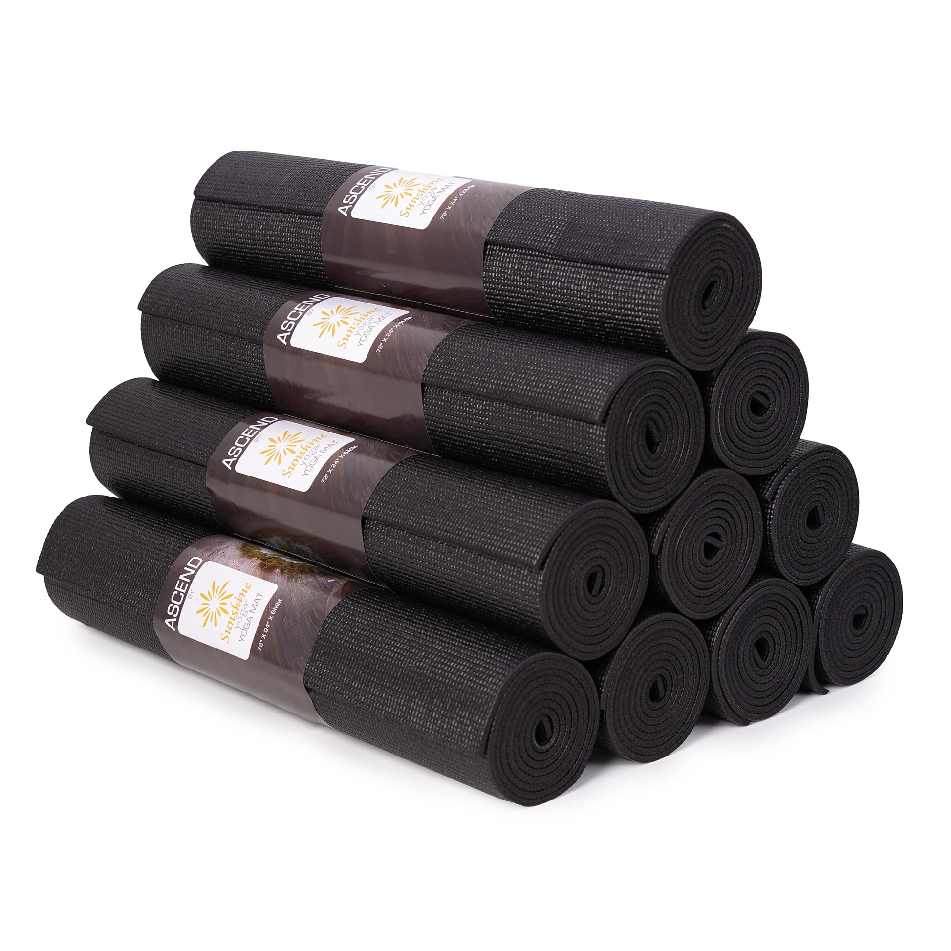 Sunshine Yoga 10-Pack Deluxe Studio 6mm Extra Thick Yoga Mat, 72" x 24" Extra Long Exercise Mat, Non Slip, Anti-Tear Fitness Mat, Yoga Mats for Home