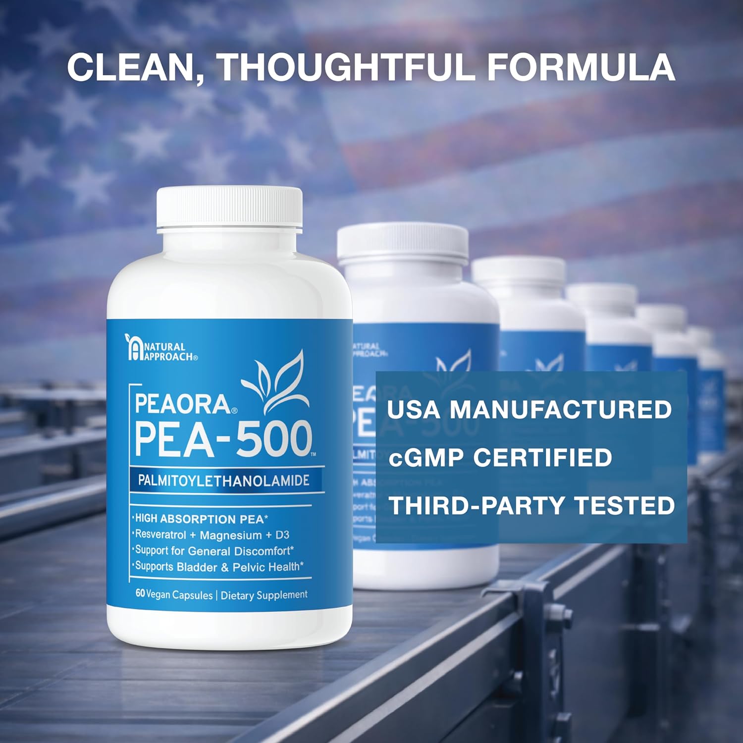 PEAORA PEA-500 - Support for Bladder, & Pelvic Discomfort | For Women & Men | Made in the USA | High-Absorption Palmitoylethanolamide & Resveratrol