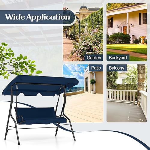 Miniatura 8 de Tangkula Columpio de porche para 3 personas, patio con cojín extraíble y marco de acero recubierto de polvo, columpio al aire libre con toldo para