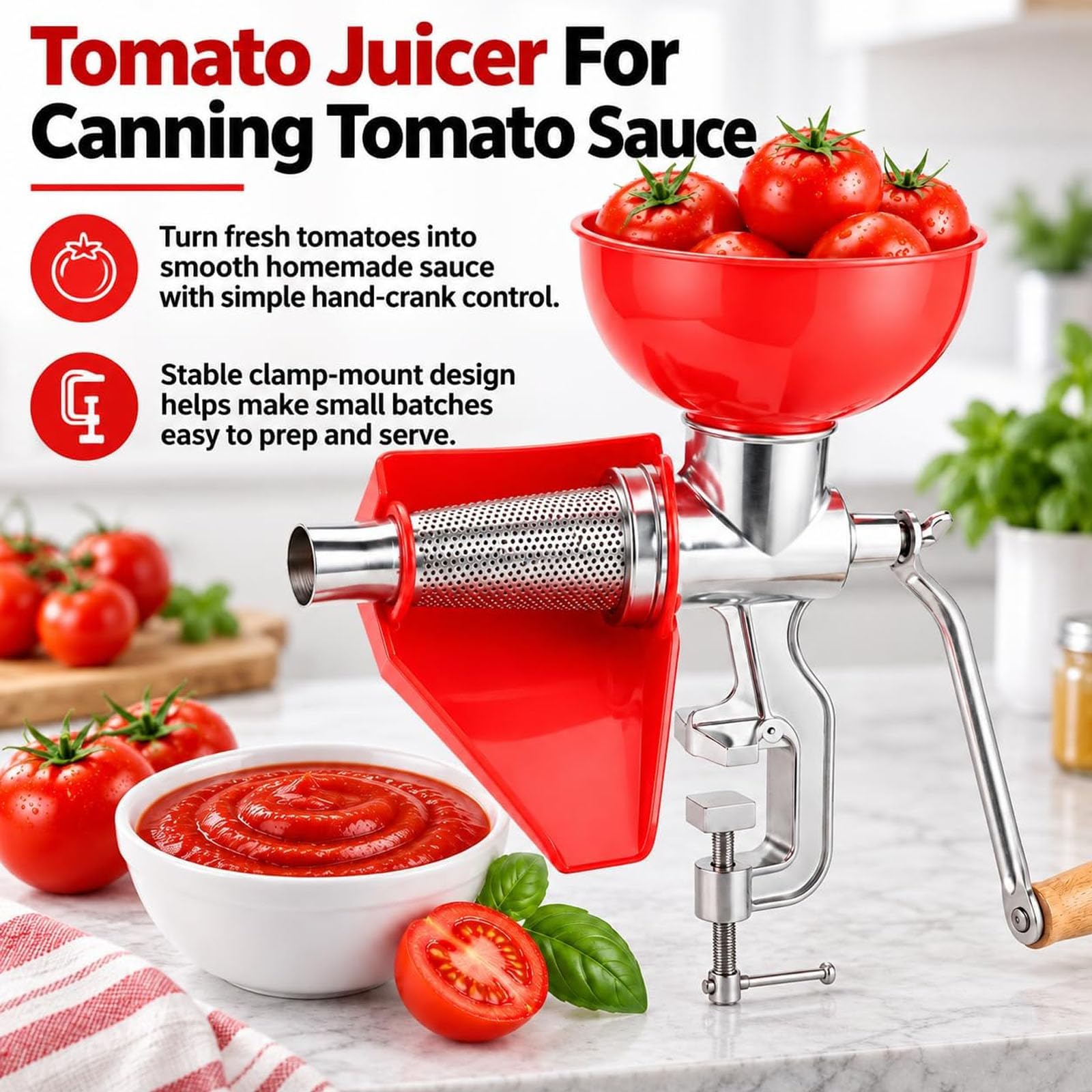 Colador de Tomate de Metal, Exprime Fácilmente, Manivela