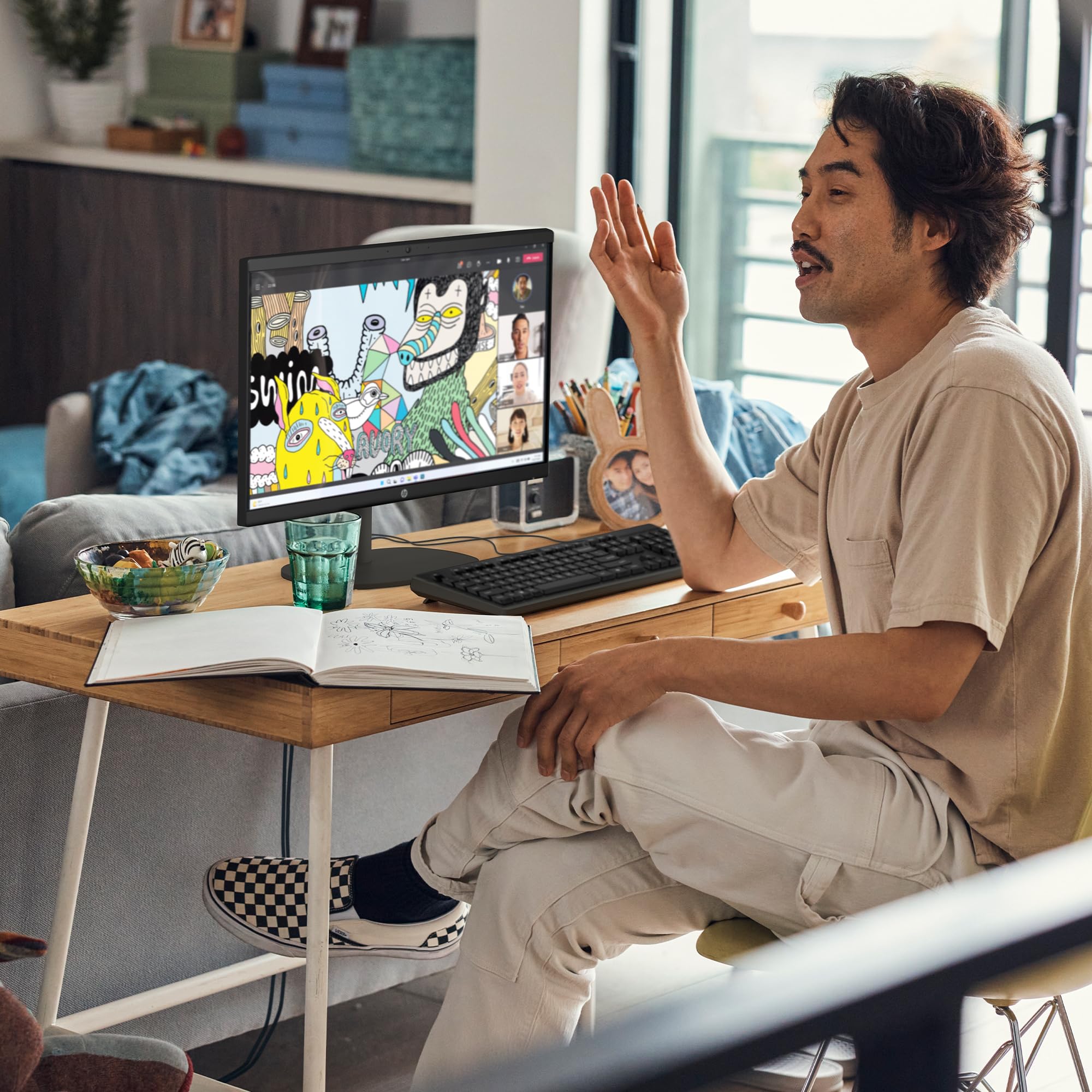 HP 21.45 inch All-in-One Desktop PC, FHD Display, Intel Processor N100, 8 GB RAM, 256 GB SSD, Intel UHD Graphics, Windows 11 Home, Cashmere White, 22-dg0220 (2025) 