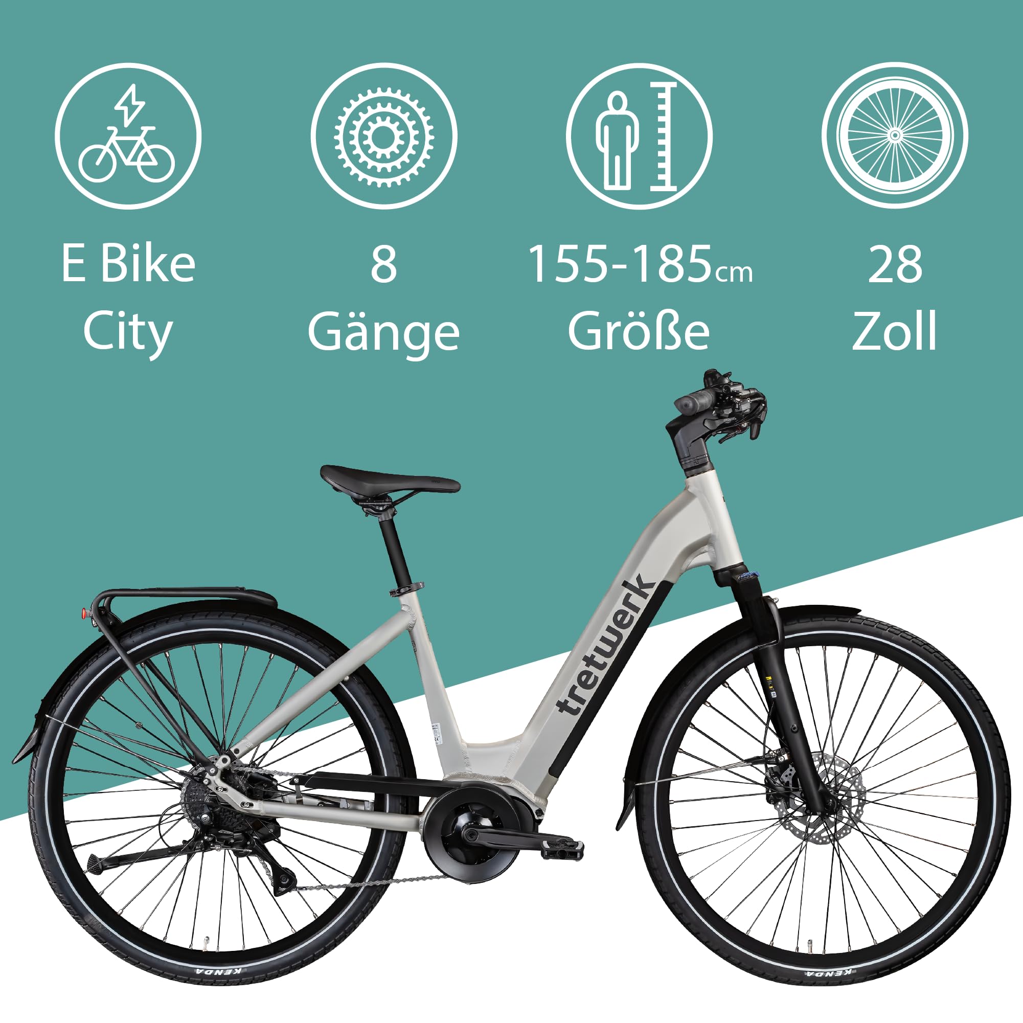 TRETWERK 28 Zoll E-Bike Damen Fahrrad Trekkingbike - Amber - Pedelec Damenfahrrad mit 8 Gang Schaltung - Elektrofahrrad Mittelmotor
