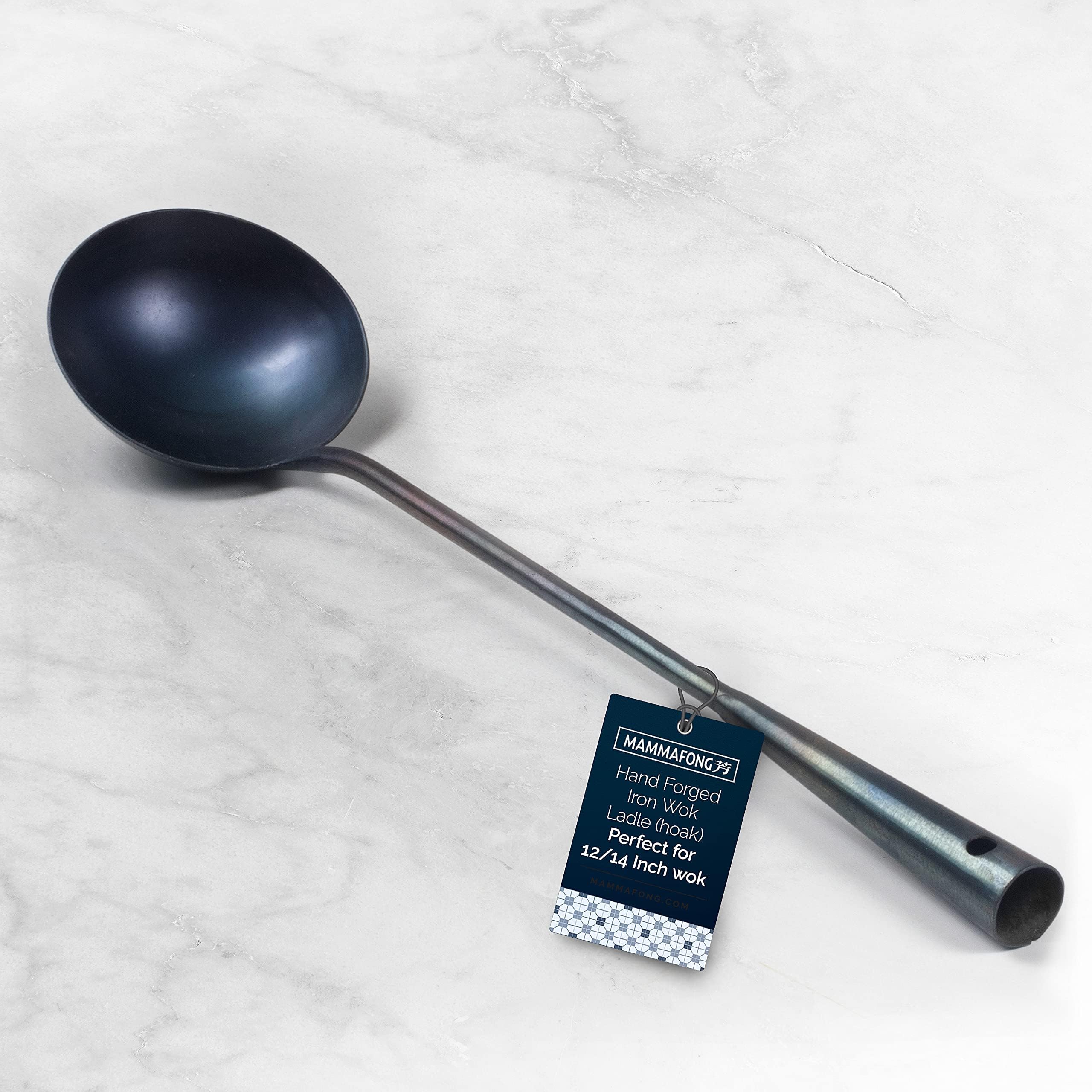 Pre-seasoned Hand Forged Wok Ladle 15โ Long for Carbon Steel Wok, Stir Fry Wok Tool Utensils
