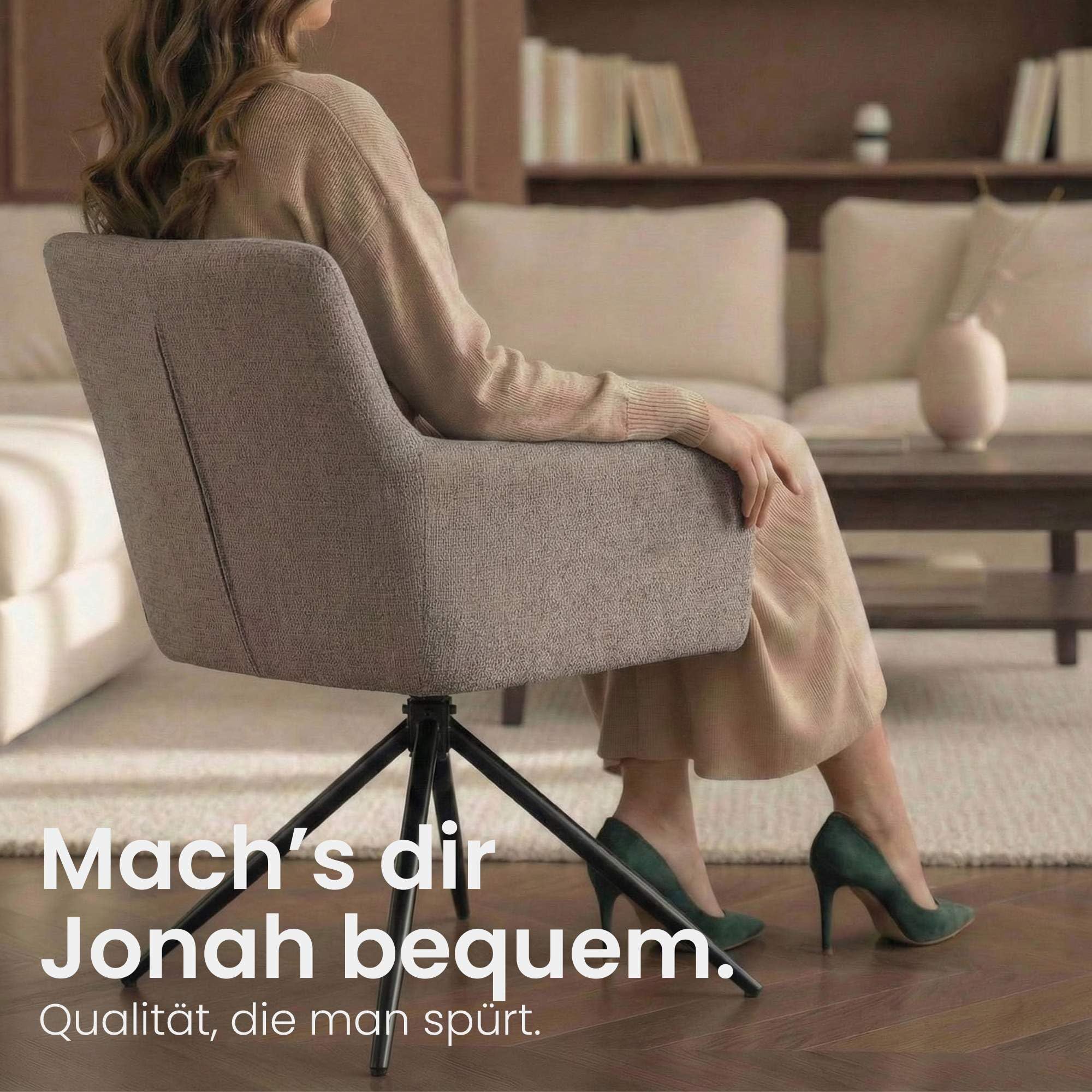 CLP Esszimmerstühle 2er Set, Sessel Jonah drehbar mit Armlehnen, Moderne Drehstühle mit Stoff für Wohnzimmer, bis 150 kg belastbar | Farbe Taupe