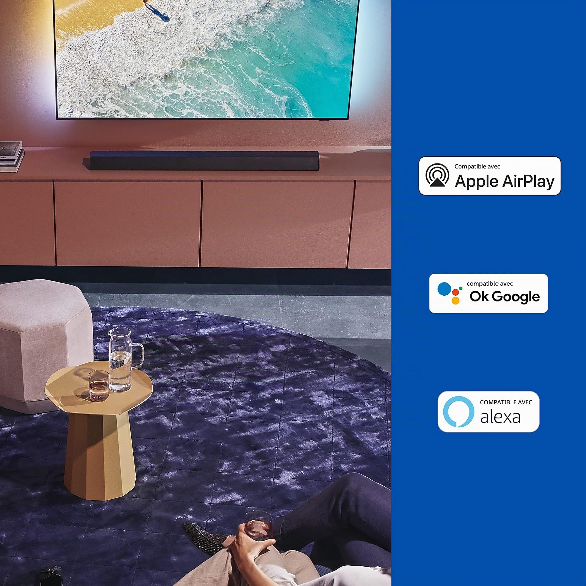 PHILIPS Audio B8805/10 TV Barre de Son Caisson de Basse sans Fil (31 Canaux, 400 W, Bluetooth, Dolby Atmos, Hdmi Earc, Compatible DTS Play-FI, Assistants Vocaux, Profil Bas)