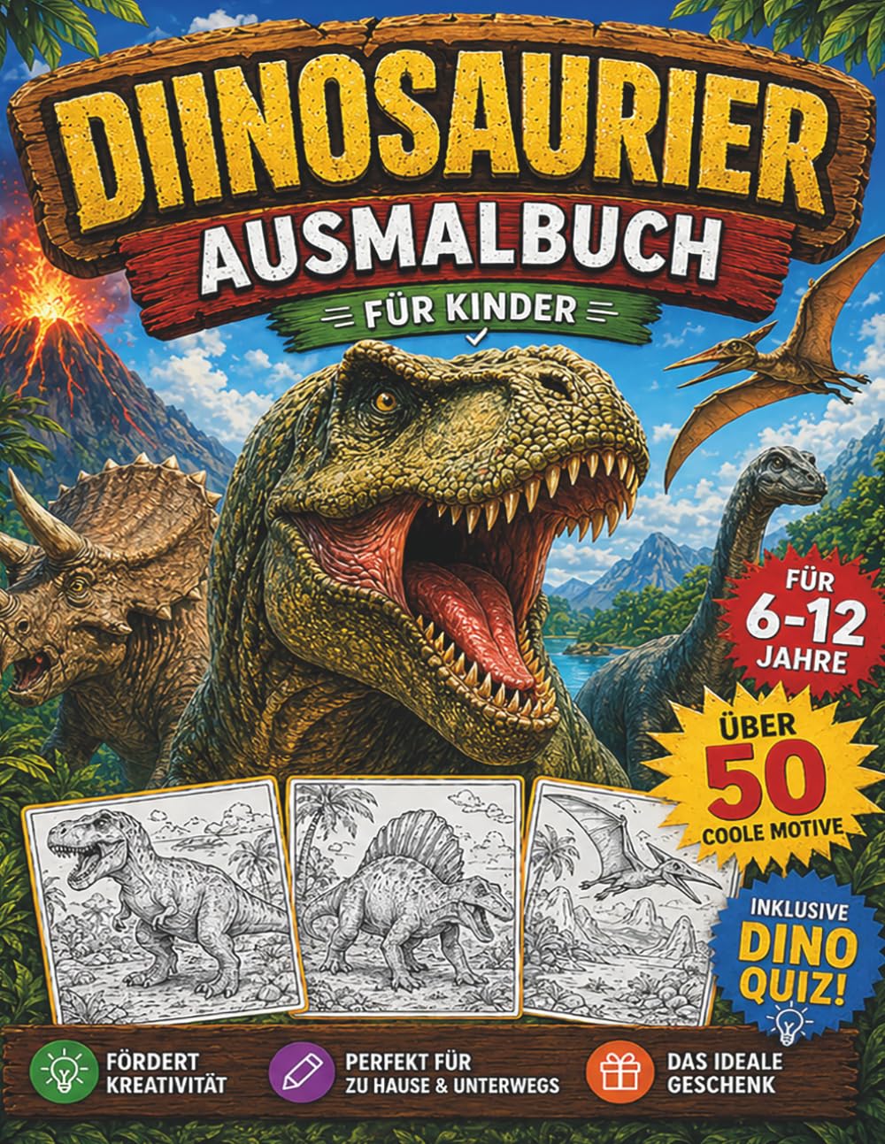 Dinosaurier Ausmalbuch für Kinder 6–12 Jahre: Über 50 Dino Motive | Malbuch mit T-Rex, Triceratops & Co | Kreatives Malbuch: Über 50 spannende ... Welt der Dinosaurier auf jeder Seite neu!