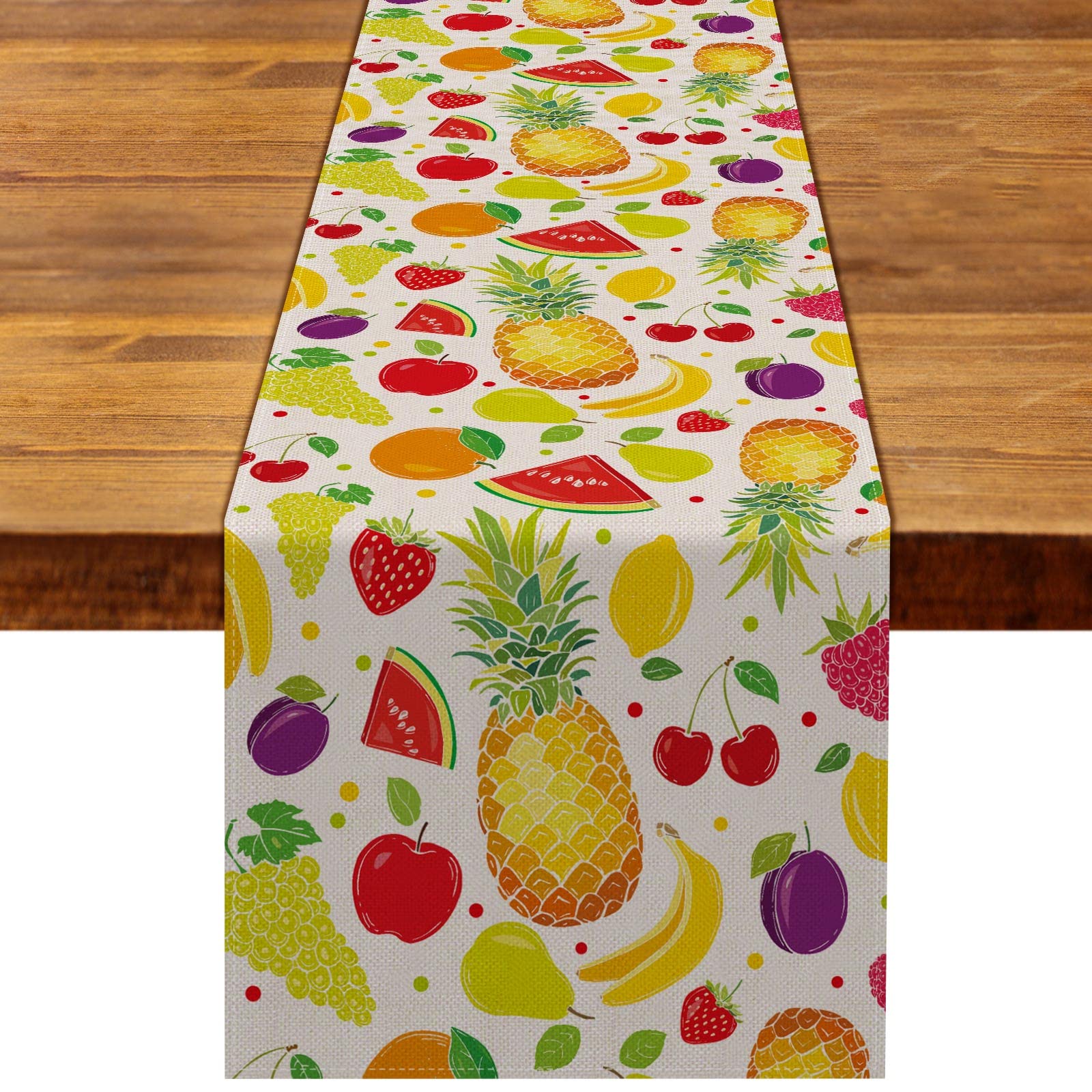 Linen Summer Fruit Table Runner Rustic Twotti Frutti Boy Girl Second Birthday Party Home Dining Room Decoration (13" x 72")