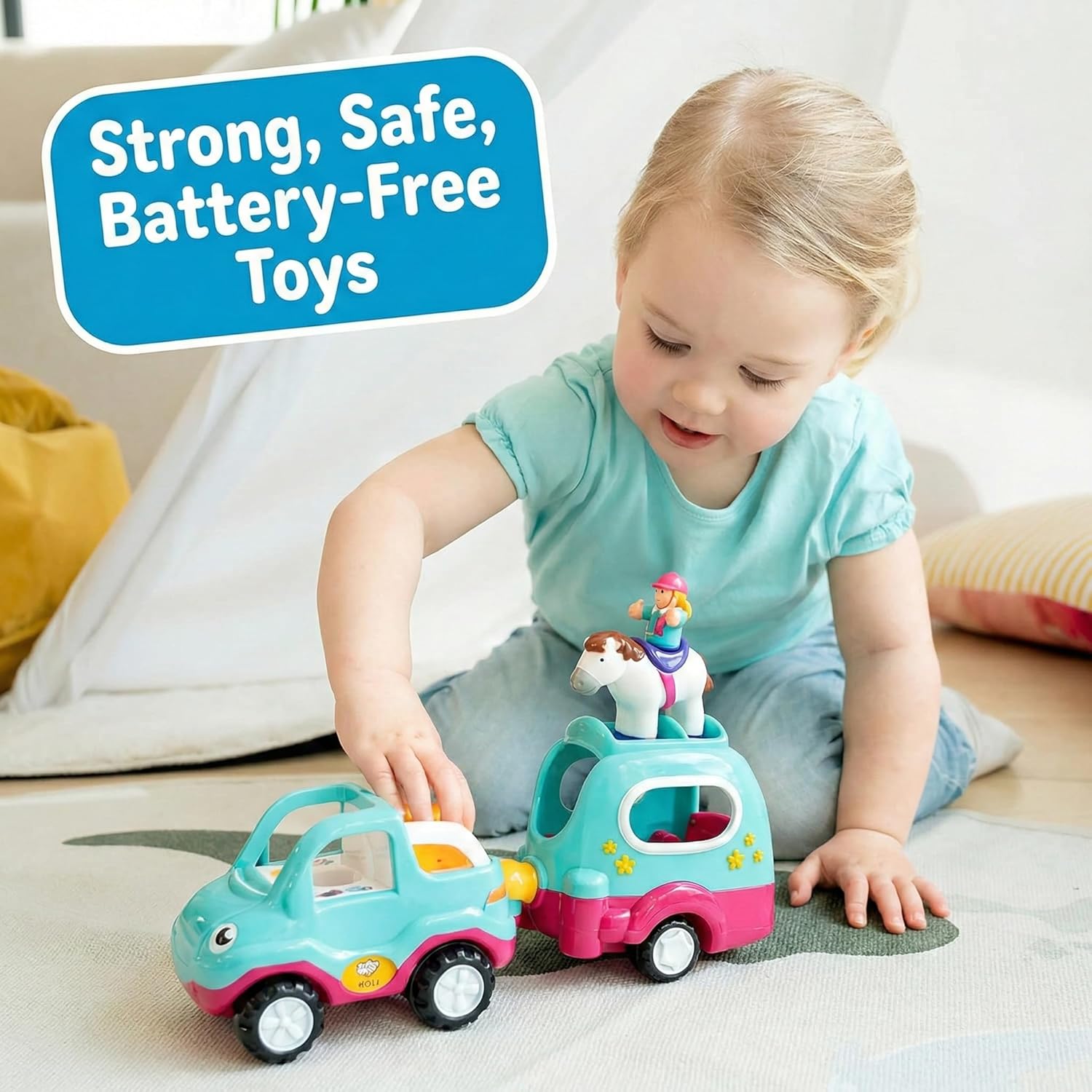 Wow Toys Polly’s Pony Adventure – Friction Powered Toy Car with Horse Trailer, Rider & Pony Figures | No Batteries, Durable Toddler Toy for Ages 1–5